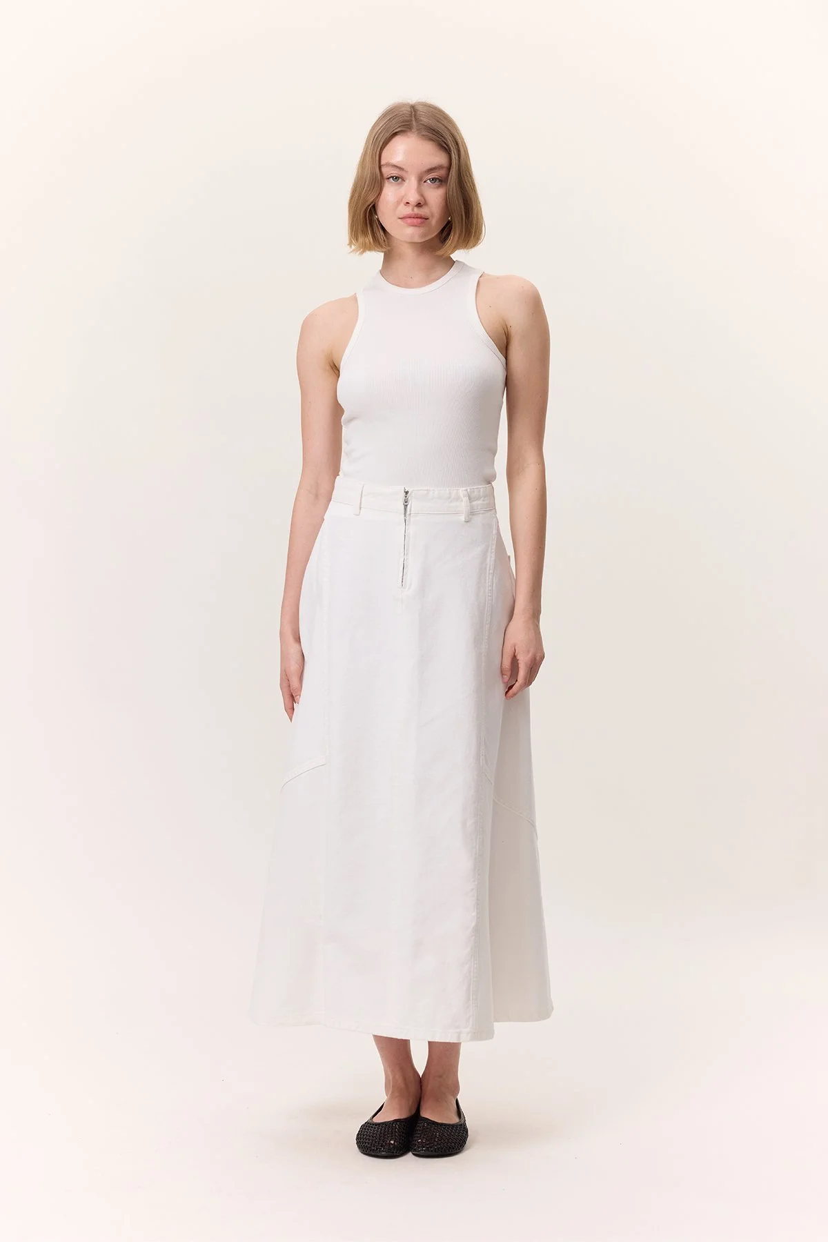 VOLANLI DENİM ETEK EKRU