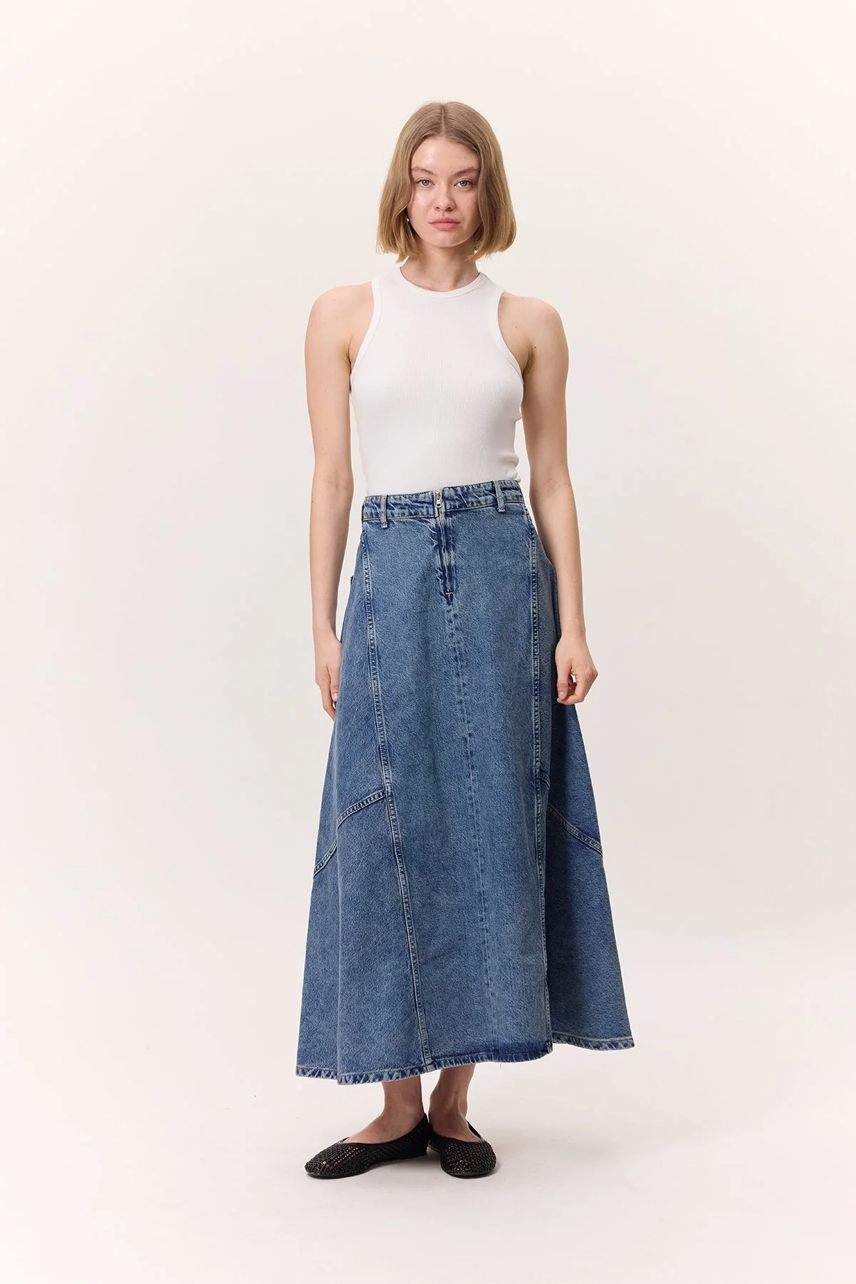 FLOUNCED DENIM SKIRT BLUE FLOUNCED DENIM SKIRT BLUE