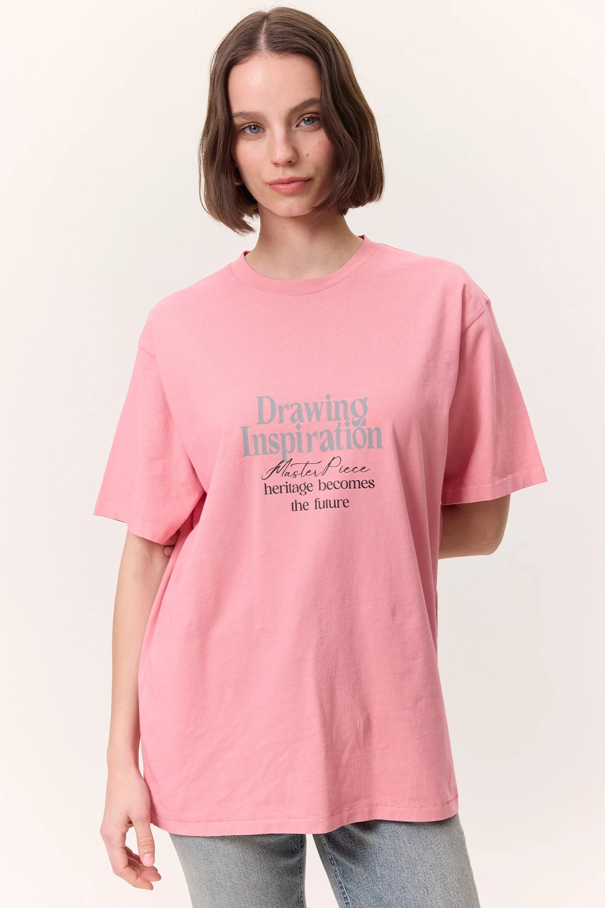 YIKAMA EFEKTLİ KISA KOLLU TSHIRT PEMBE