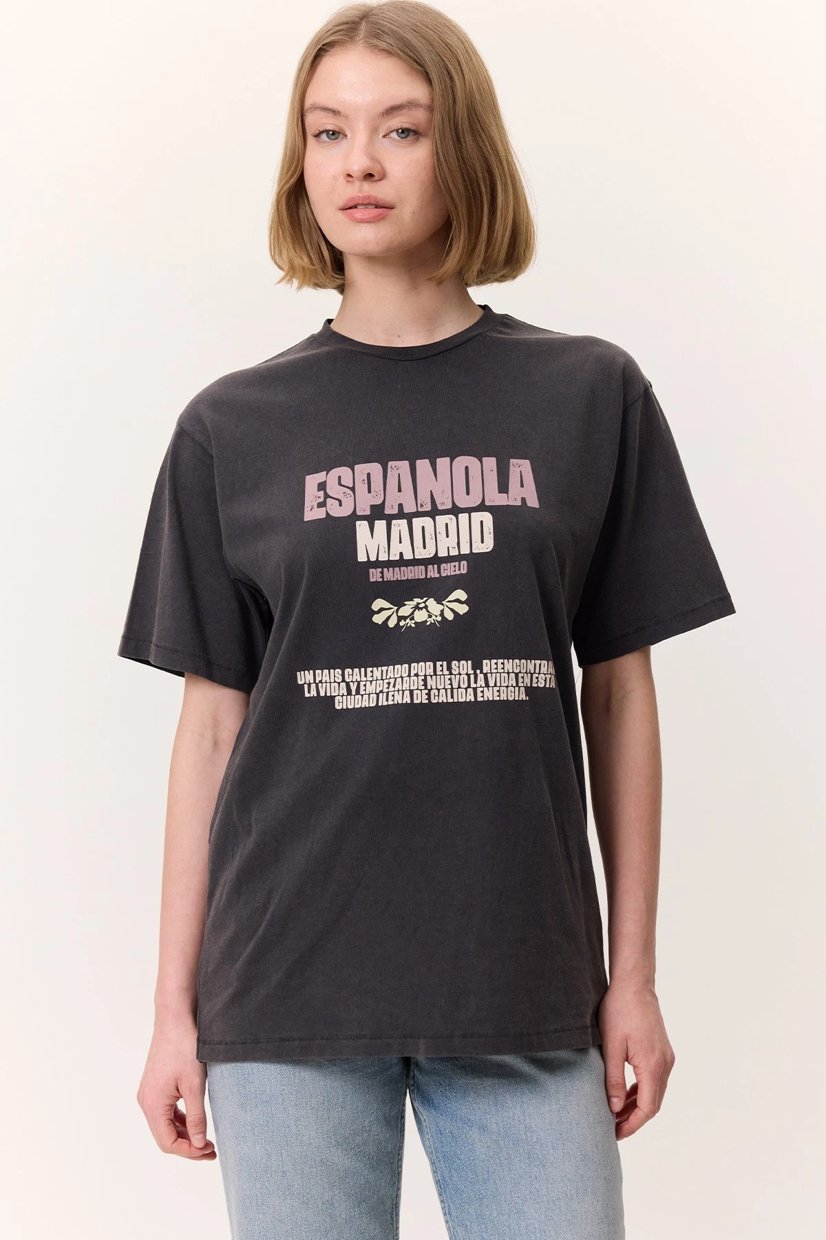 YIKAMA EFEKTLİ KISA KOLLU TSHIRT ANTRASİT