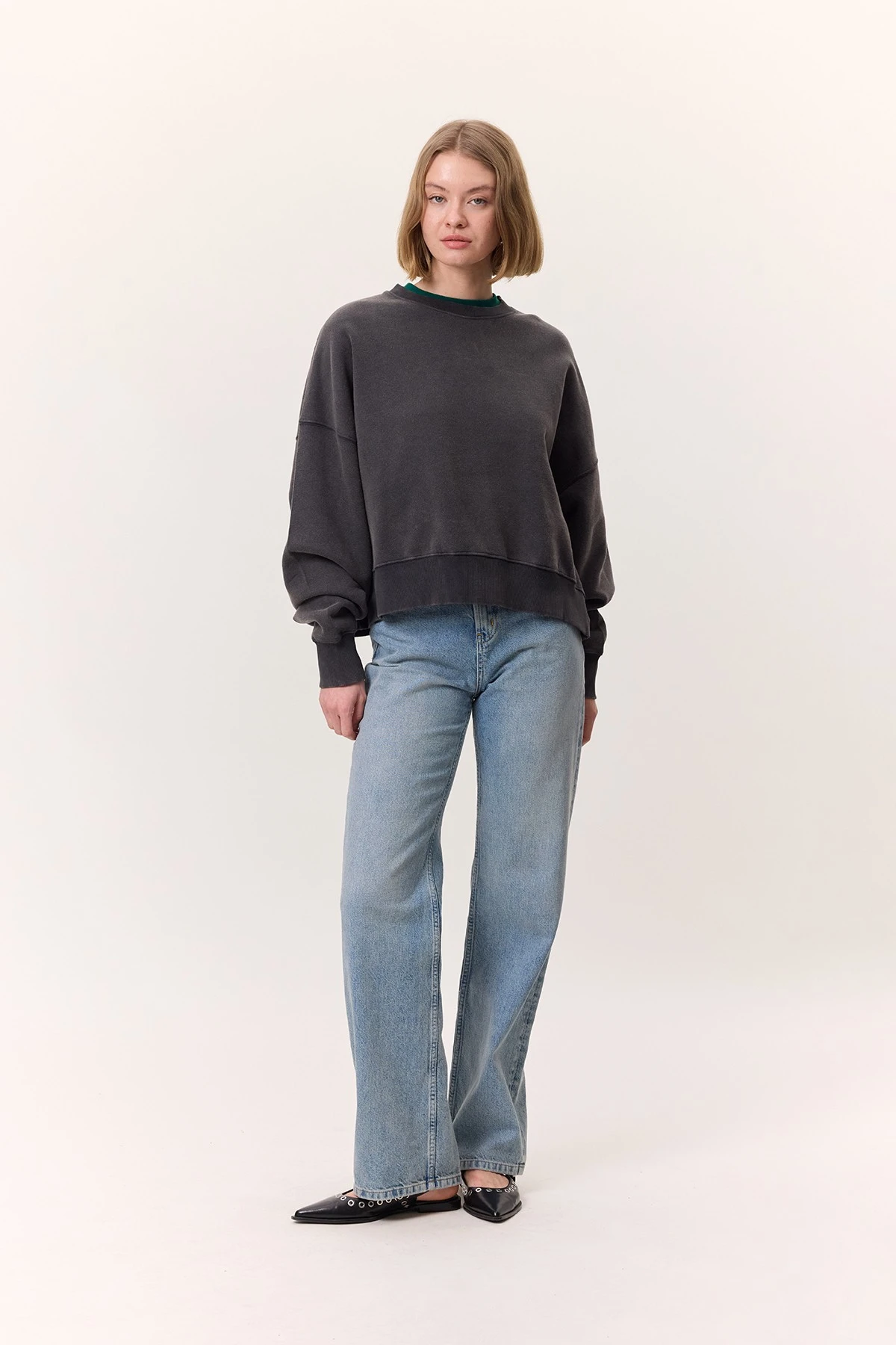 YIKAMA EFEKTLİ SWEATSHIRT ANTRASİT