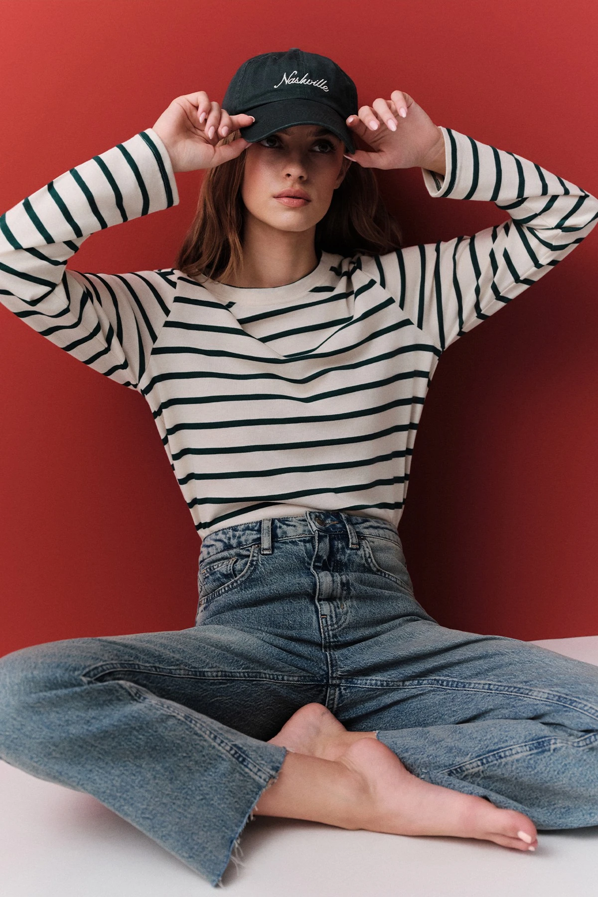 ÇİZGİLİ UZUN KOL REGULAR FIT TSHIRT SİYAH