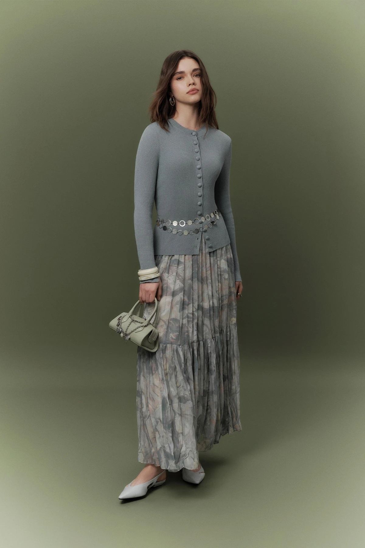 DESENLİ CRUSH PİLİSELİ ETEK SOPHIA MAVİ