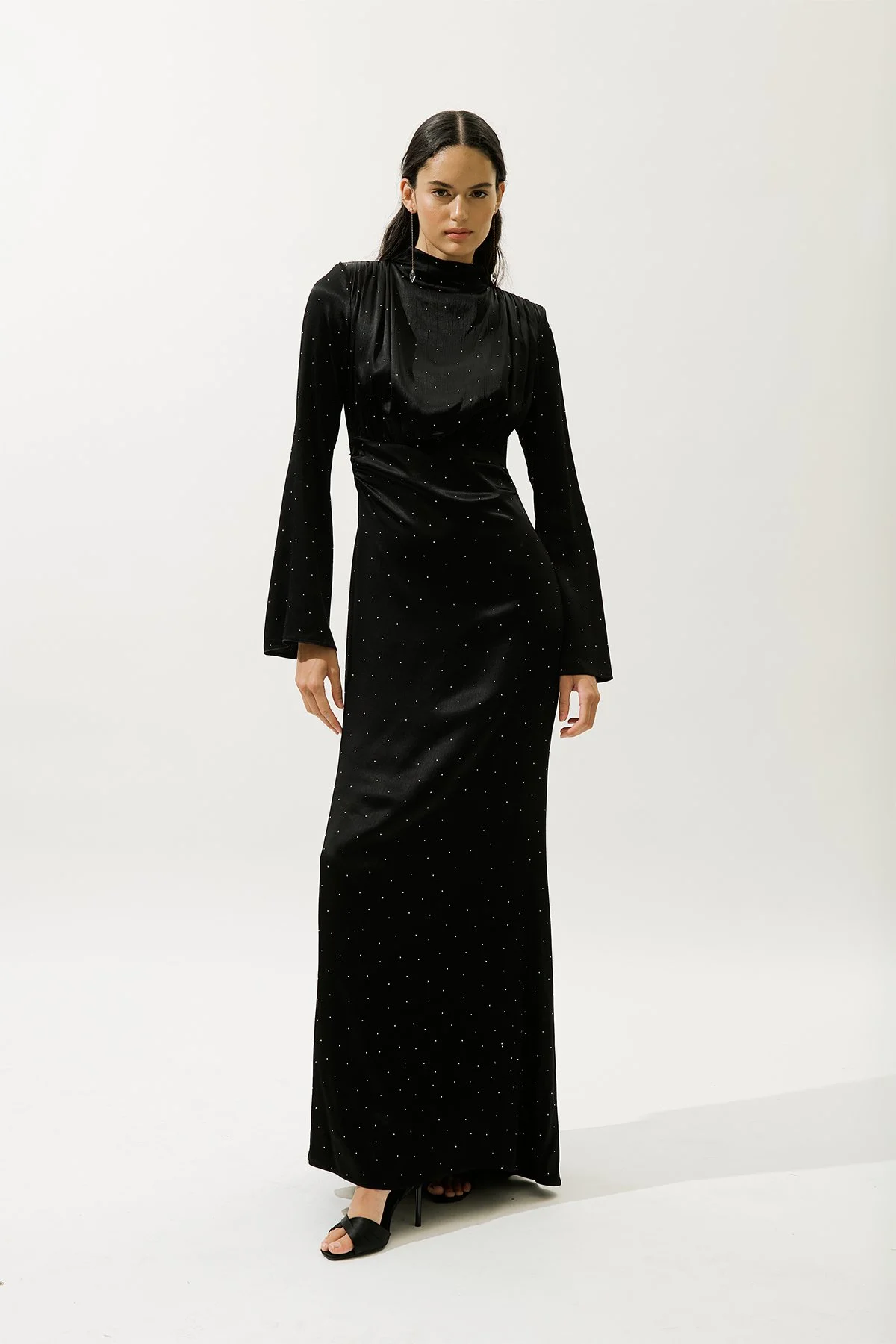 MILA TAŞLI ABİYE ELBİSE SİYAH