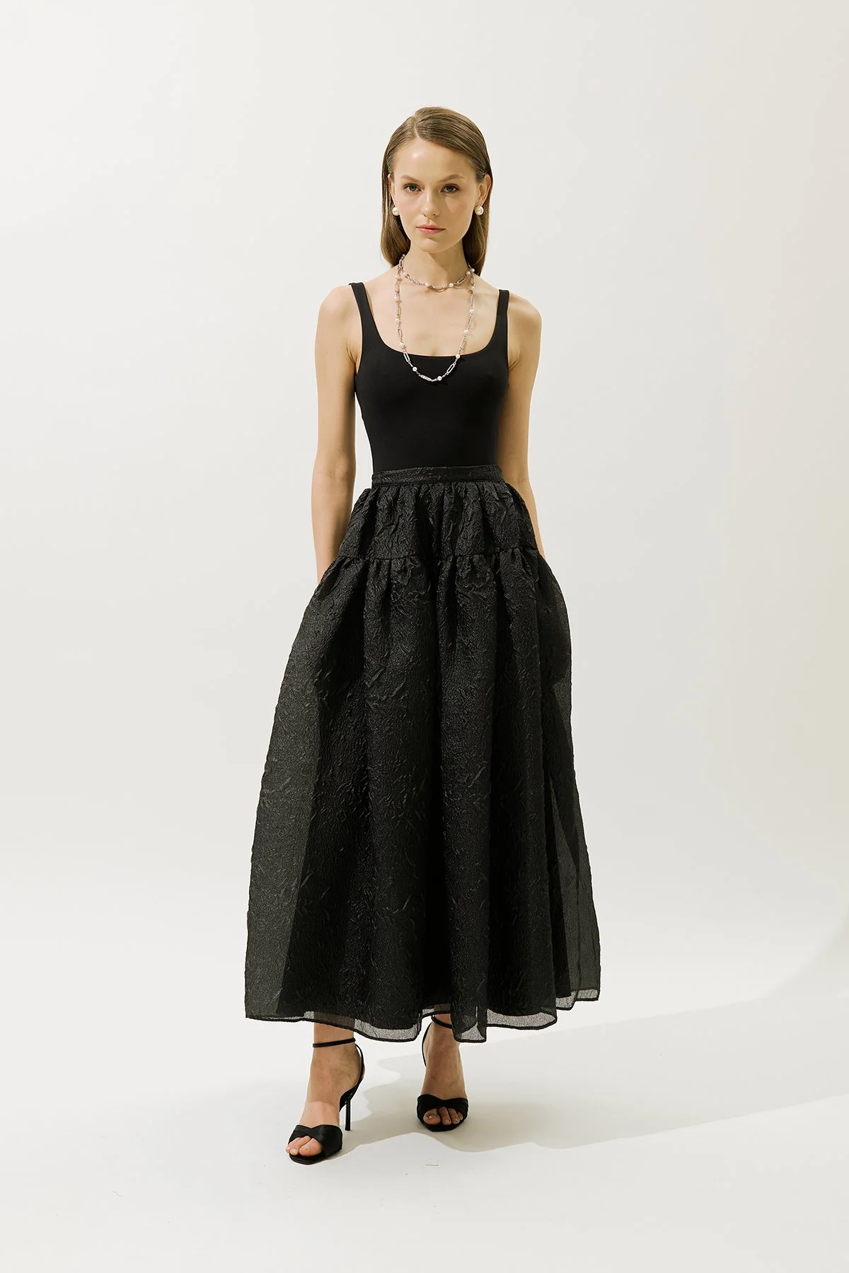 JACQUARD ORGANZA CROCODILE SKIRT BLACK