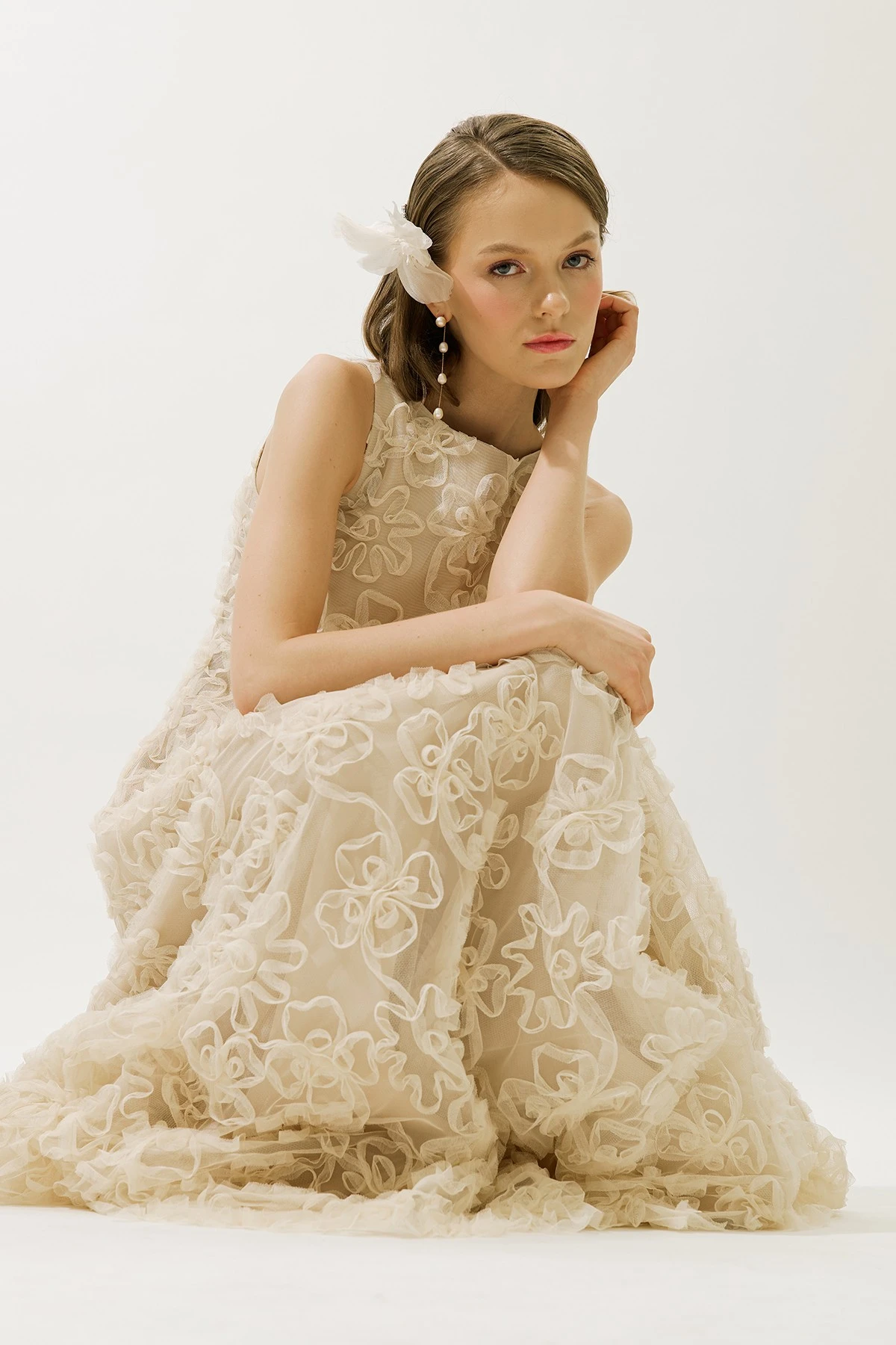 KABARIK ÇİÇEKLİ ABİYE ELBİSE İNCİ