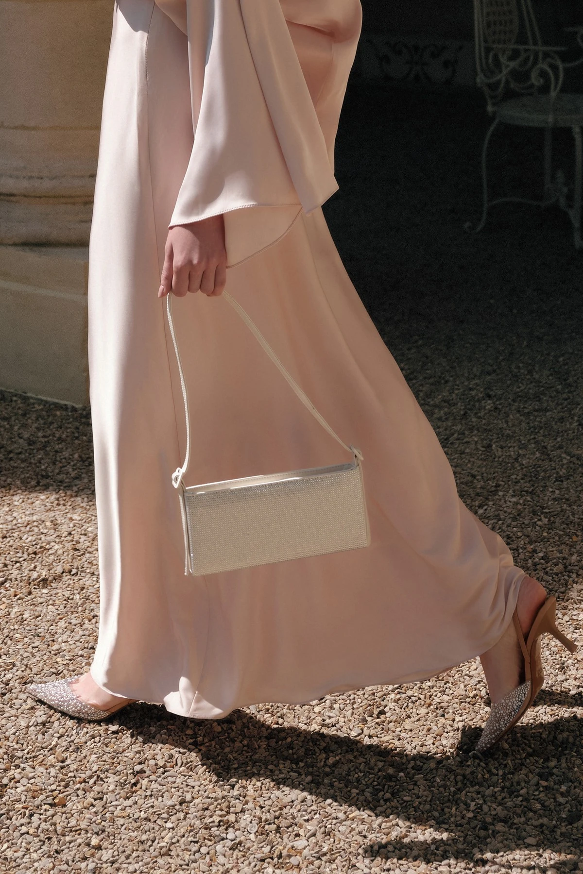 STONED BAGUETTE EVENING BAG SILVER