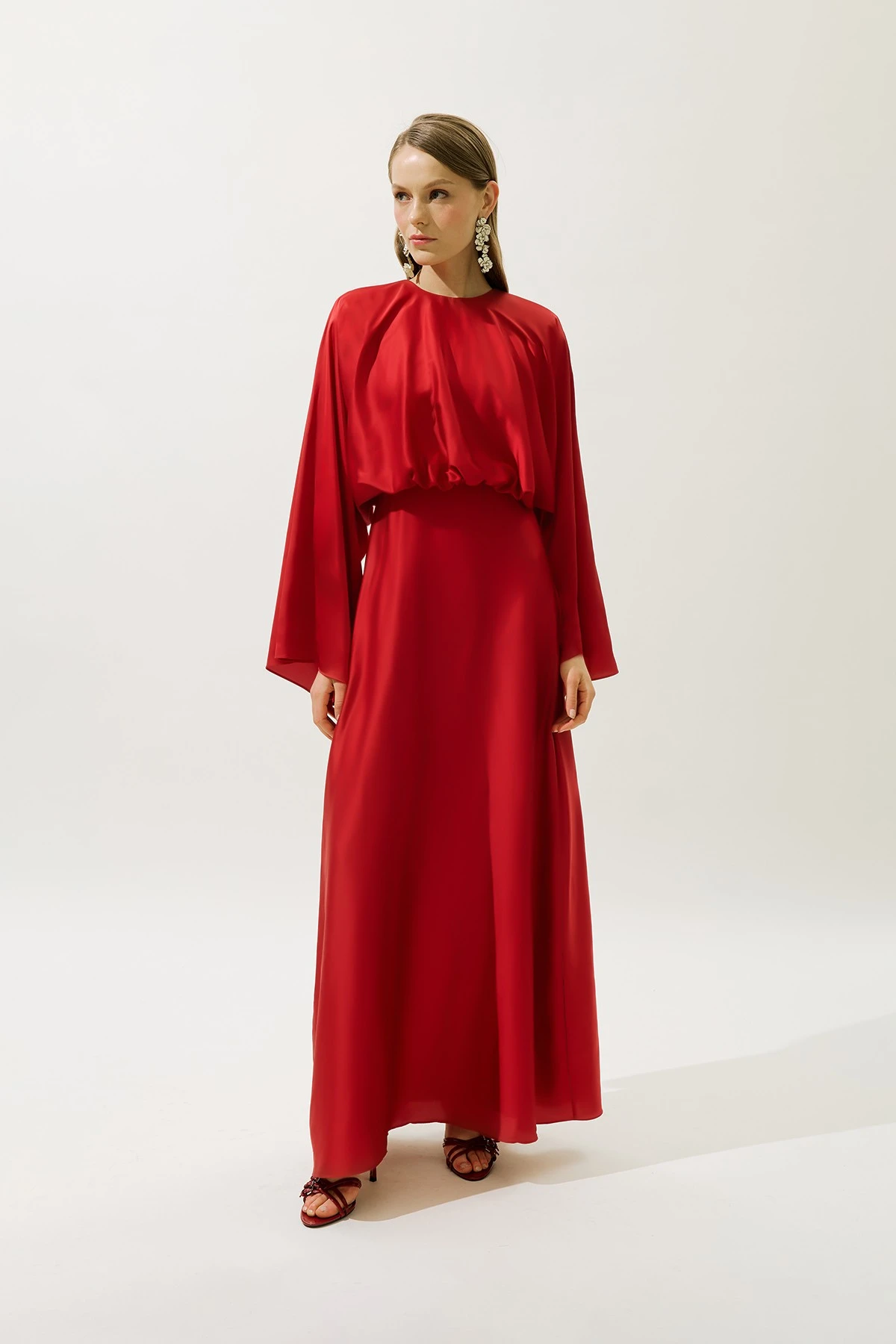 ADELE SATEN ABİYE ELBİSE KIRMIZI