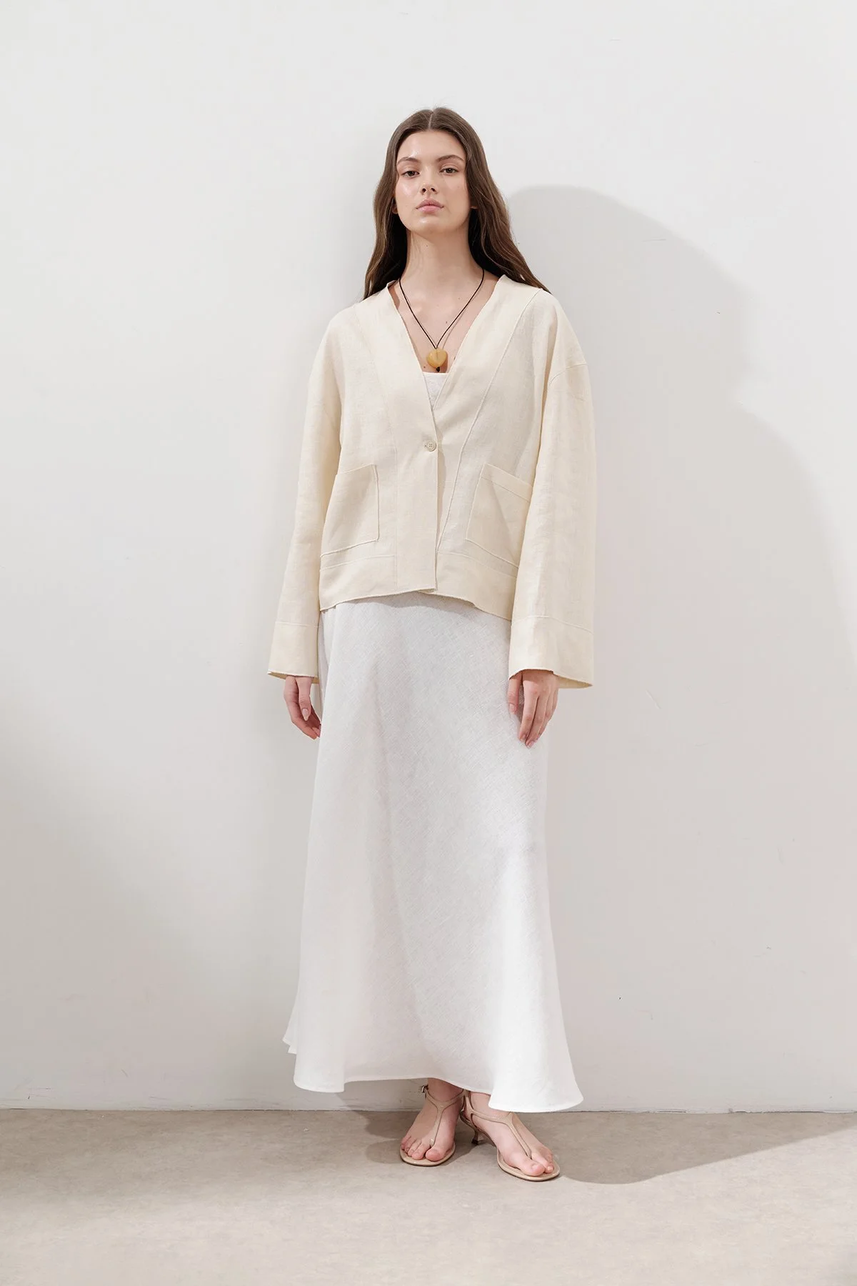 KETEN TEK DÜĞMELİ BLUZ VANİLYA