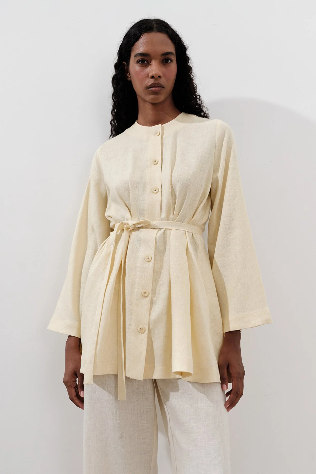 KETEN PENSLİ TUNİK SARI