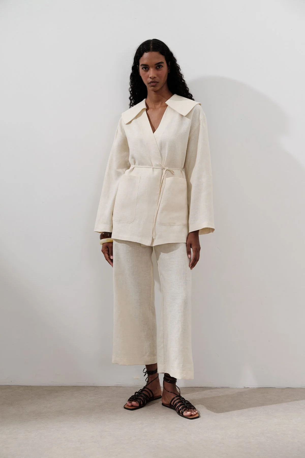 LINEN WIDE COLLAR JACKET VANILLA LINEN WIDE COLLAR JACKET VANILLA