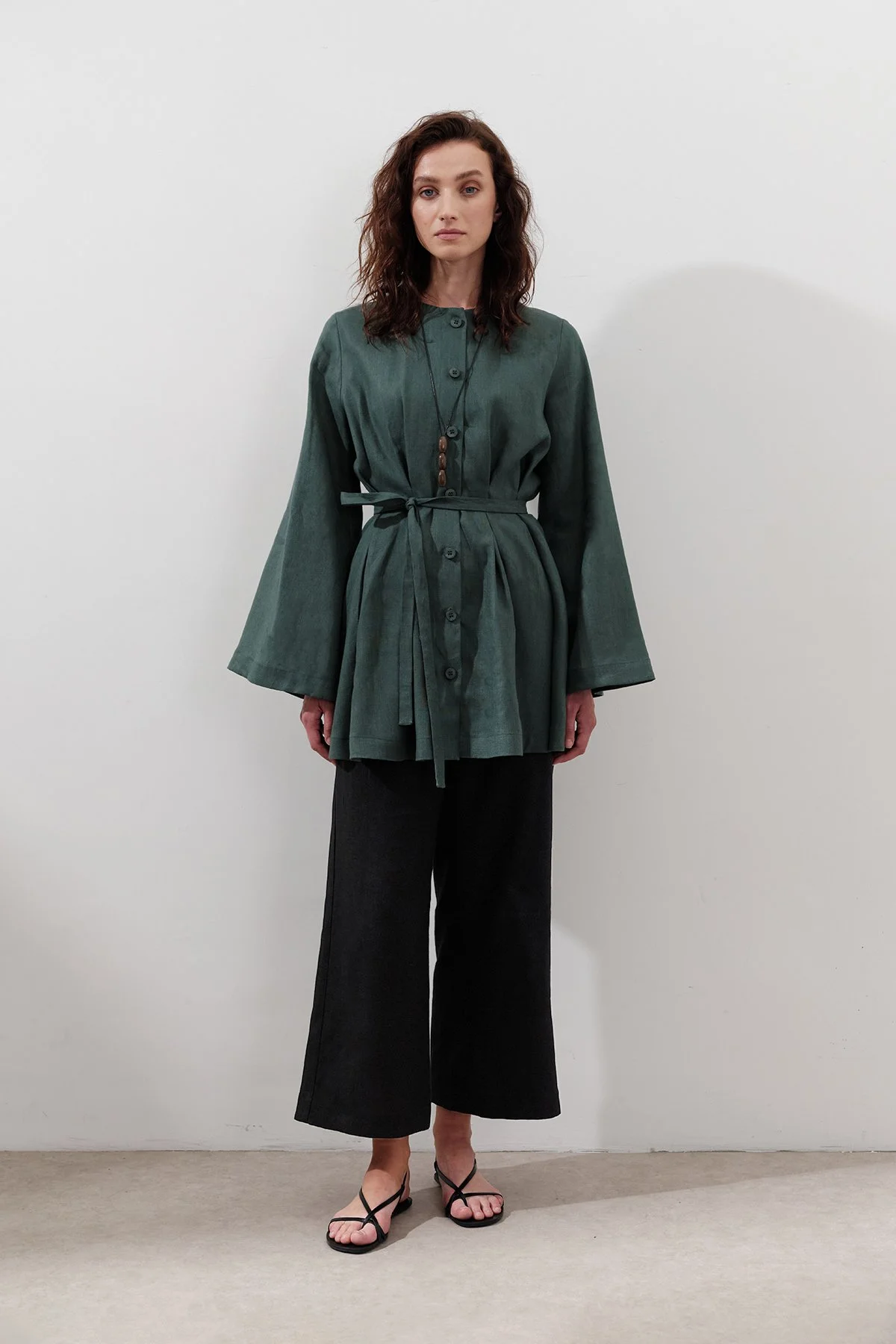 KETEN GENİŞ PAÇA PANTOLON SİYAH