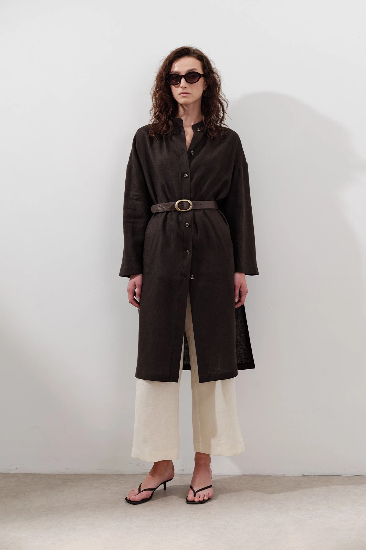 LINEN BELT LONG TUNIC BITTER BROWN