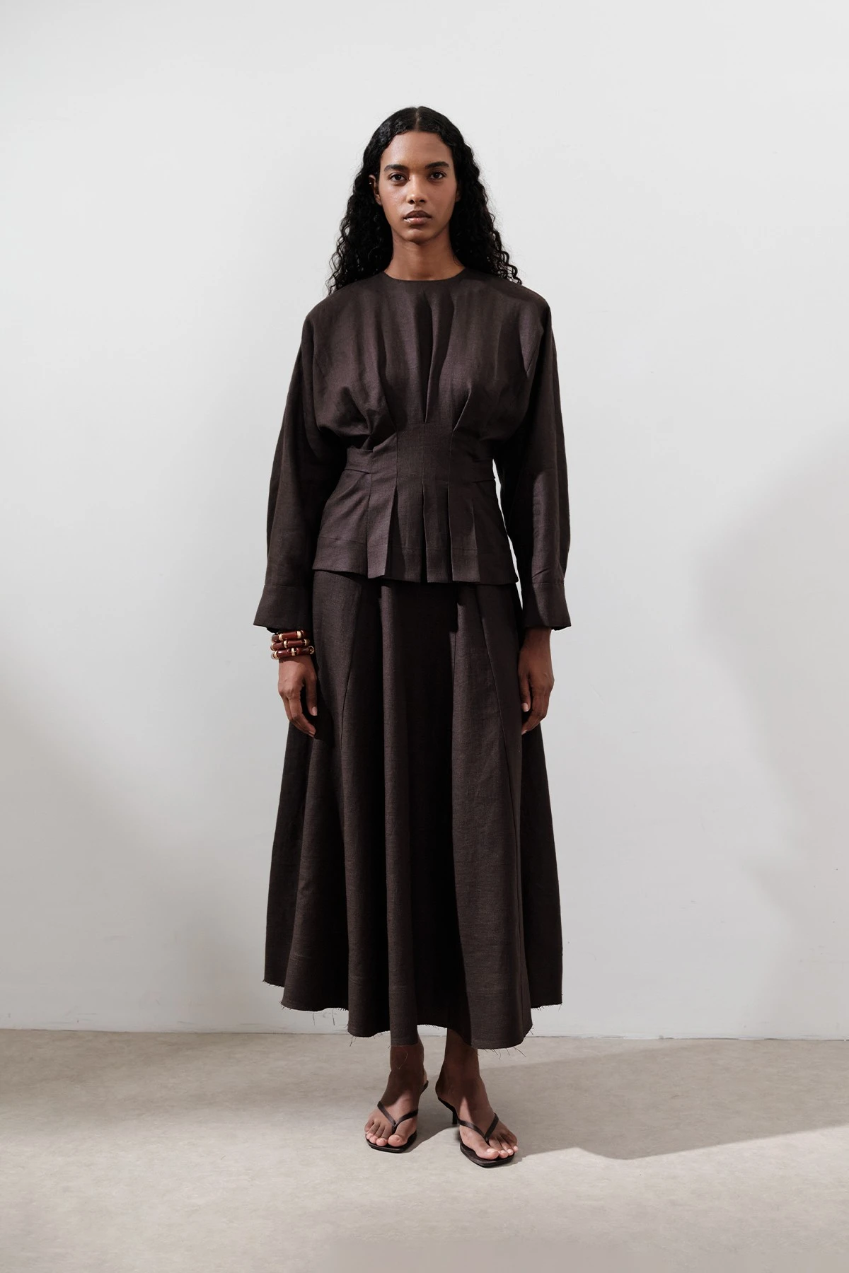 KETEN KRUVAZE BAĞLAMALI BLUZ ACI KAHVE