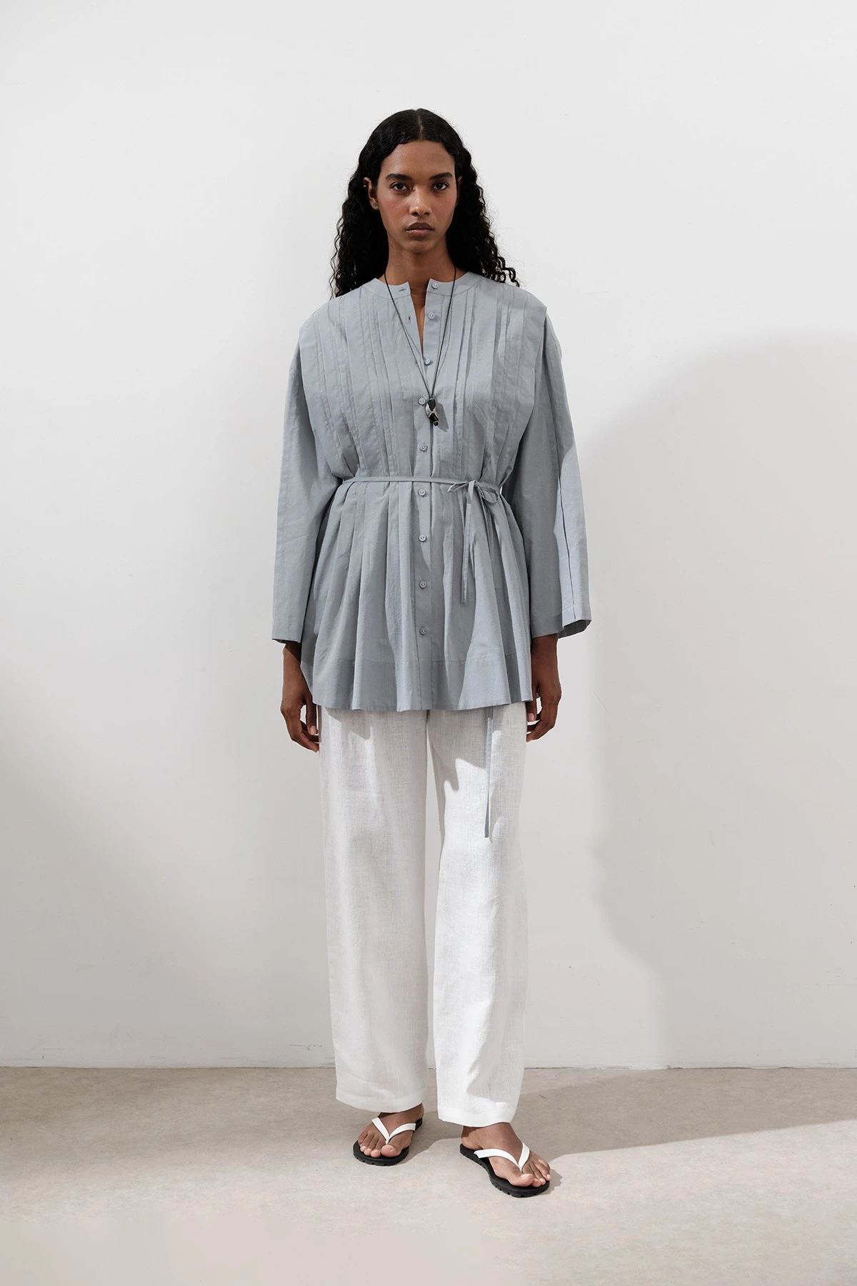 NERVÜRLÜ GENİŞ KOLLU TUNİK MAVİ