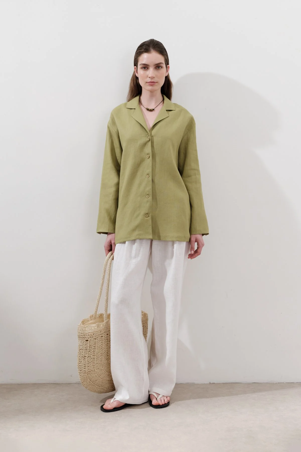 LINEN WIDE SLEEVE SHIRT APPLE GREEN