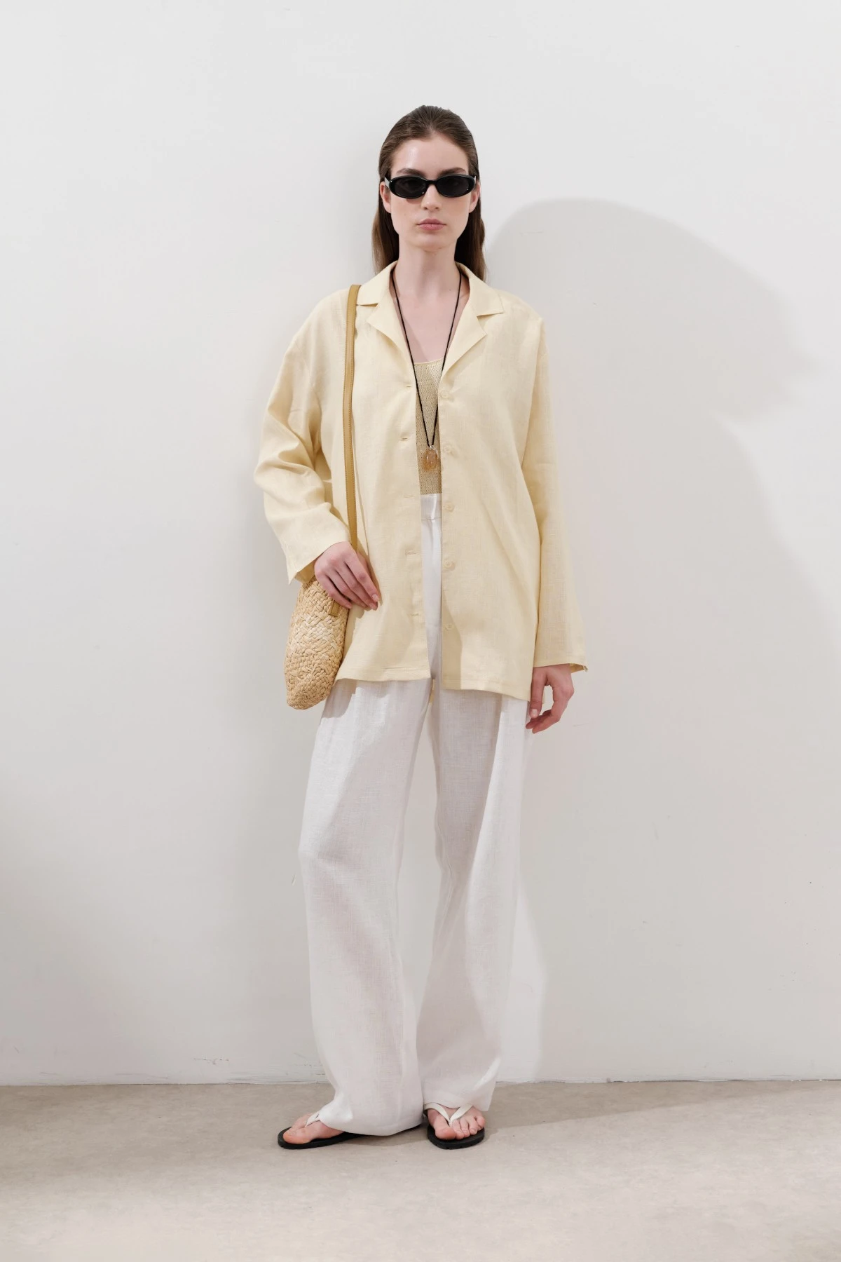 LINEN WIDE SLEEVE SHIRT YELLOW