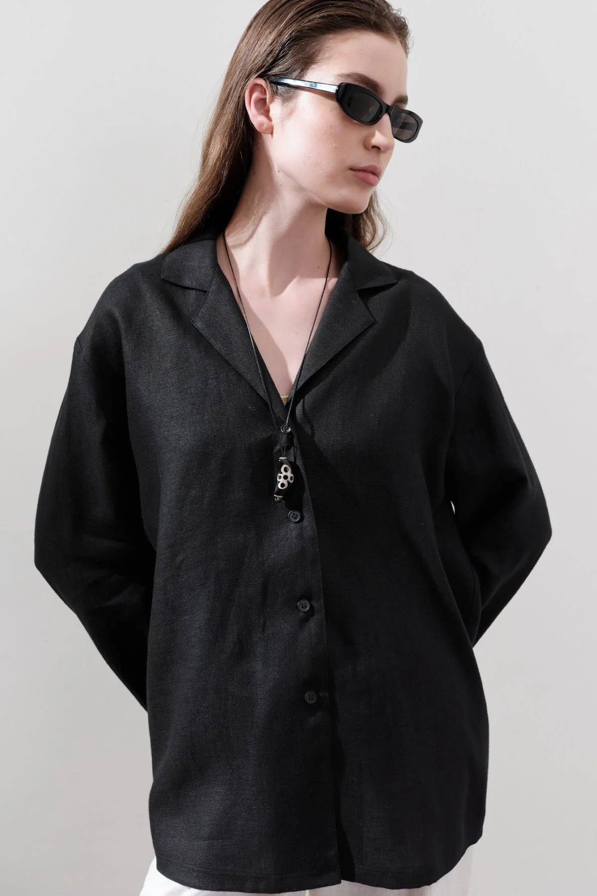 LINEN WIDE SLEEVE SHIRT BLACK