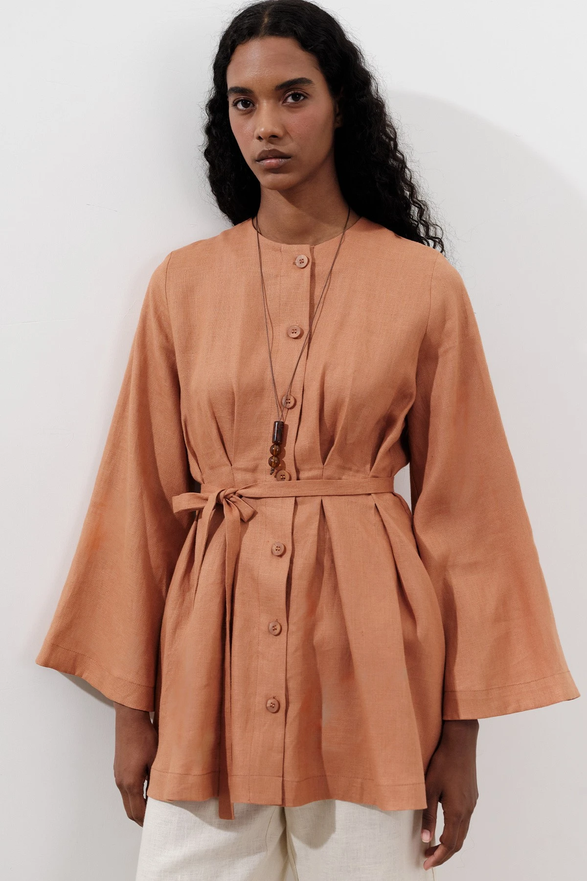 KETEN PENSLİ TUNİK TURUNCU