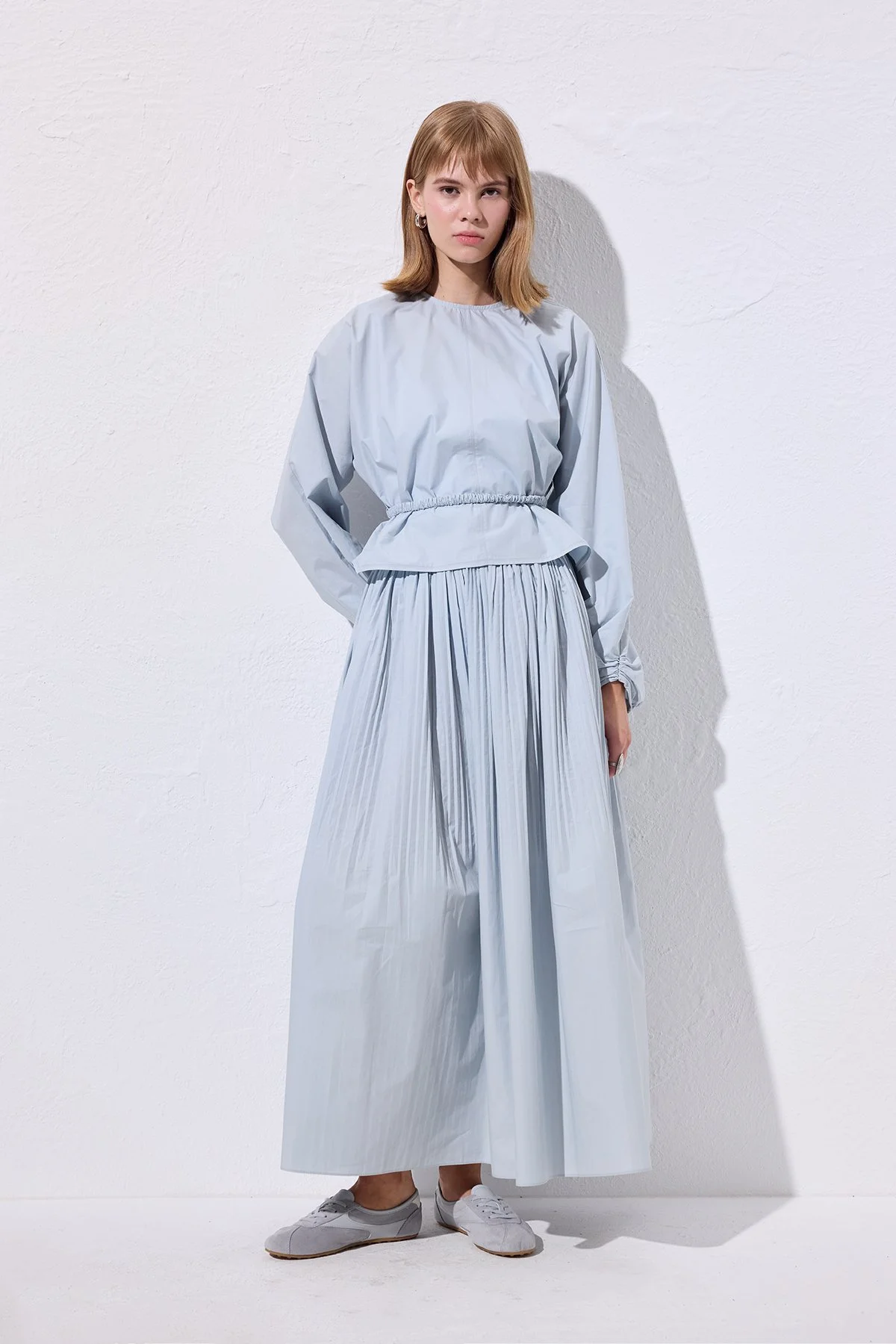 PLEATED WIDE SKIRT BLUE