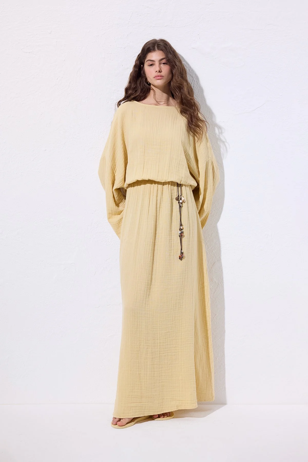 MUSLIN DRESS WITH DRESS WAIST YELLOW