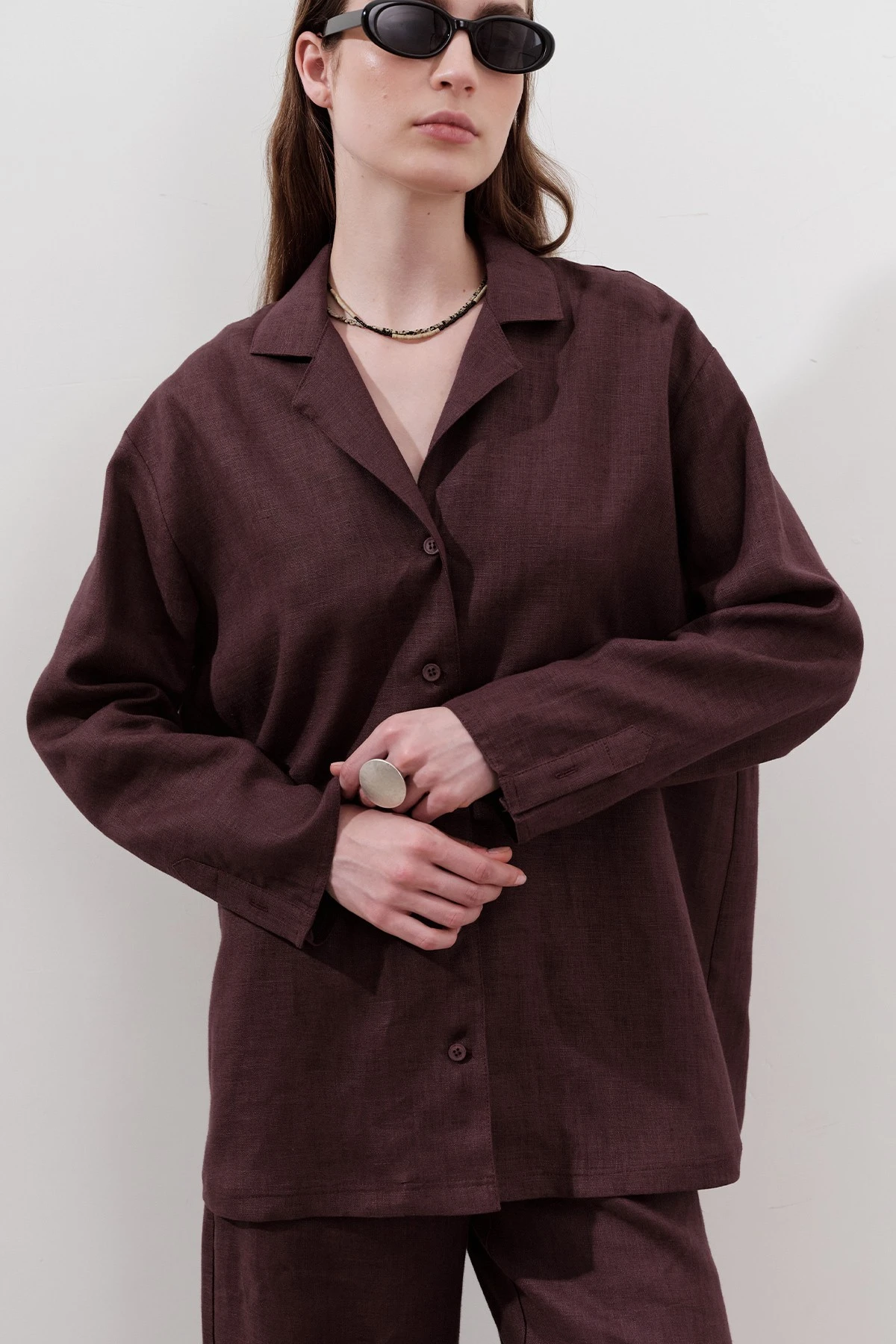 LINEN WIDE SLEEVE SHIRT DAMSON