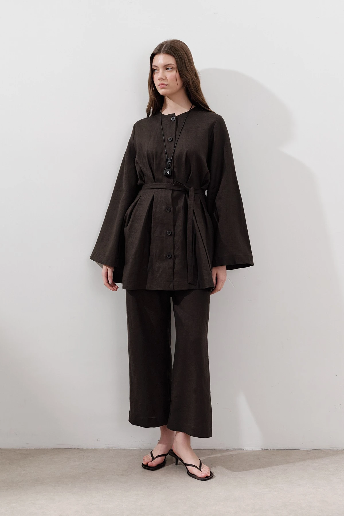 KETEN PENSLİ TUNİK ACI KAHVE