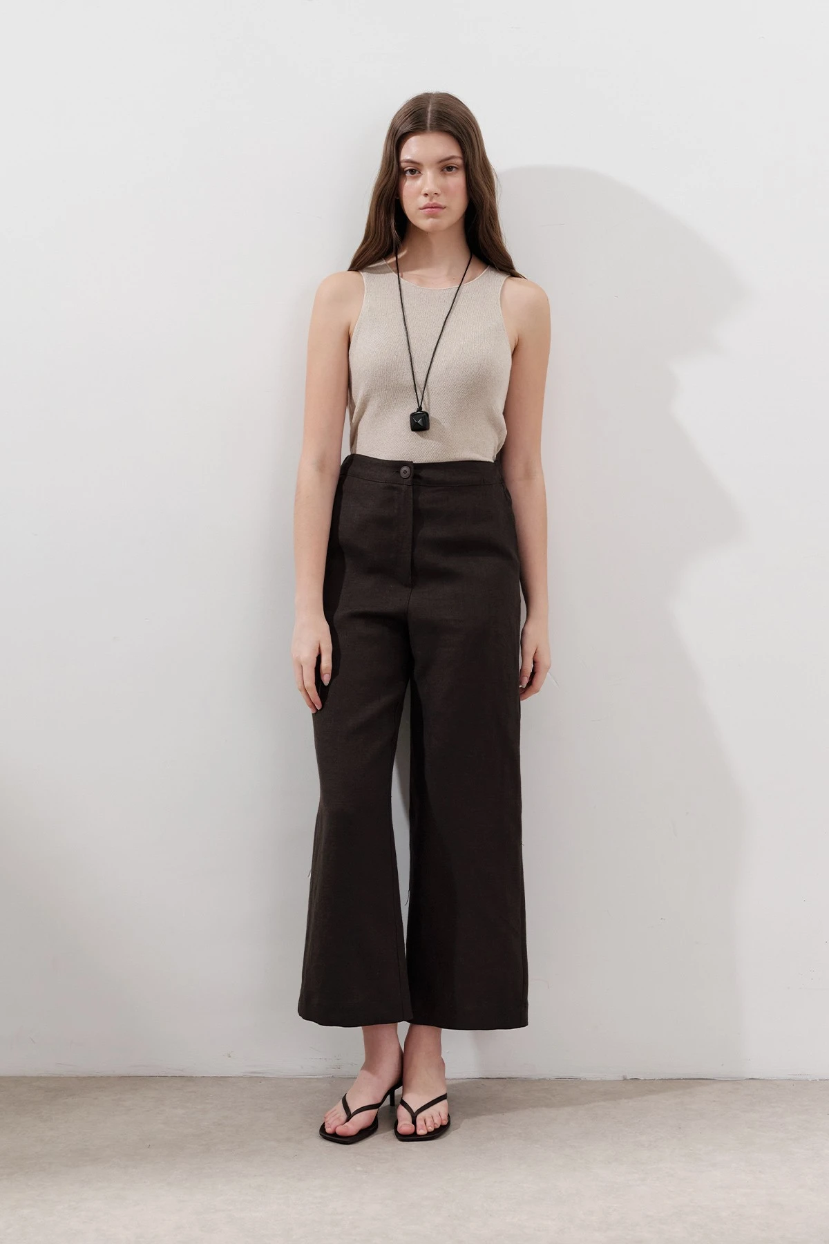 LINEN WIDE LEG TROUSERS BITTER COFFEE LINEN WIDE LEG TROUSERS BITTER COFFEE