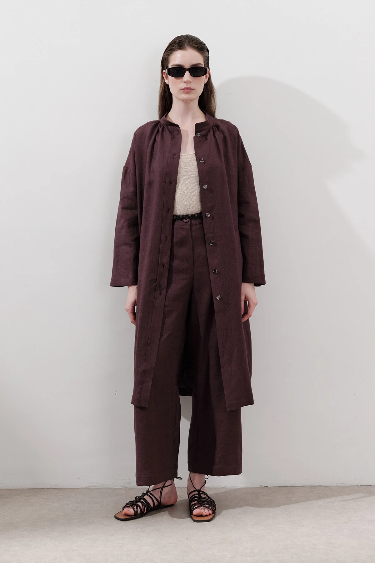 LINEN WIDE LEG TROUSERS DAMSON LINEN WIDE LEG TROUSERS DAMSON