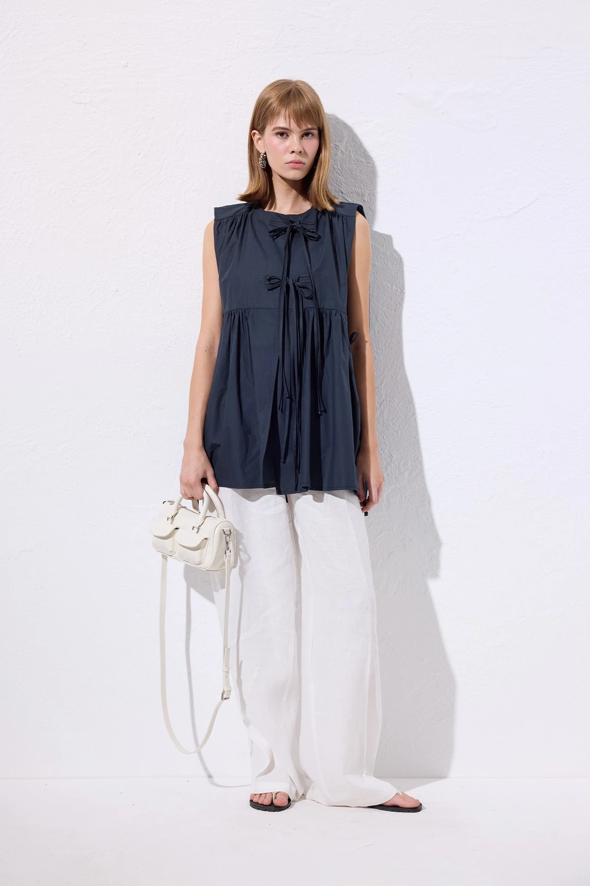 LACE DETAIL VEST NAVY BLUE