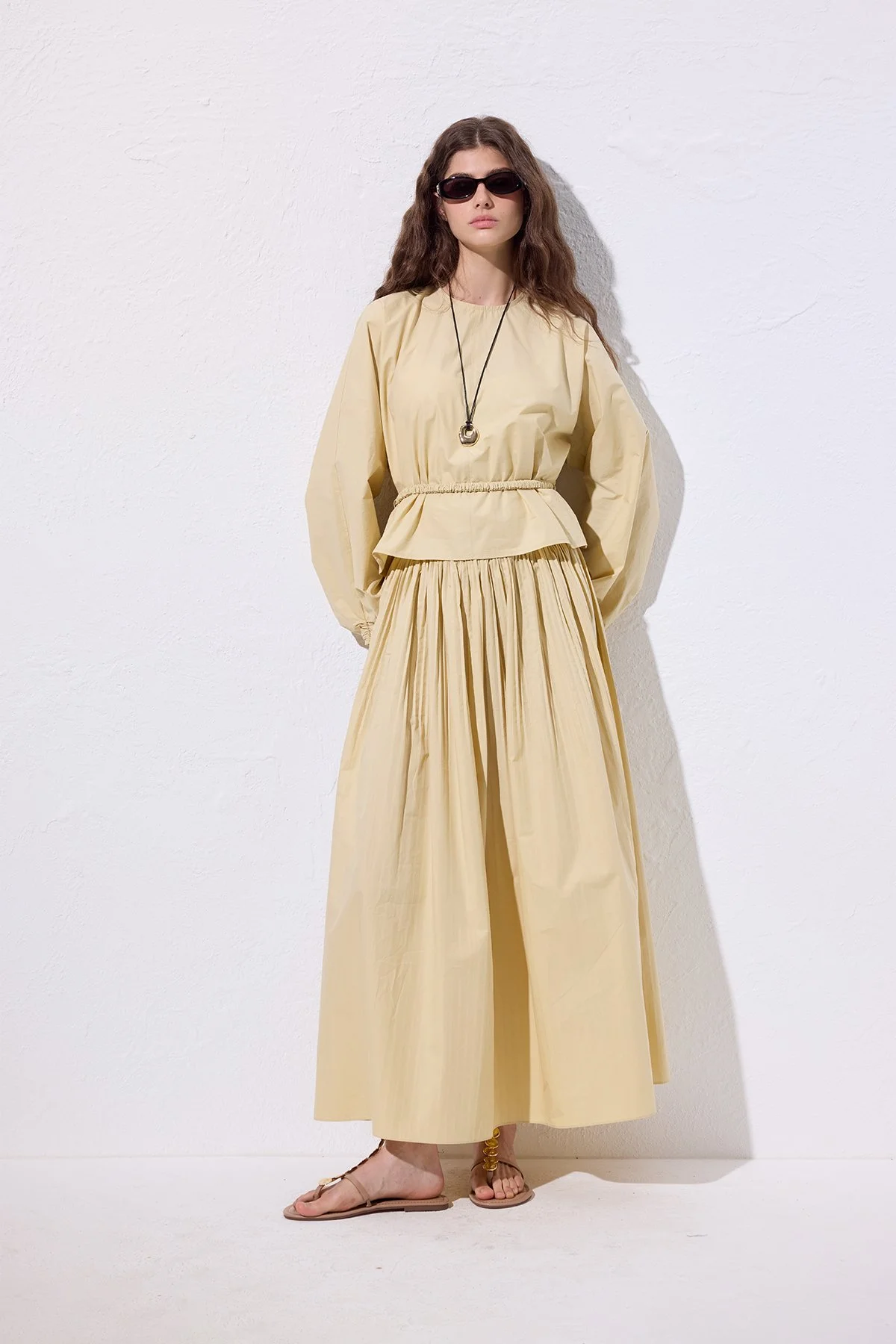 PLEATED WIDE SKIRT YELLOW