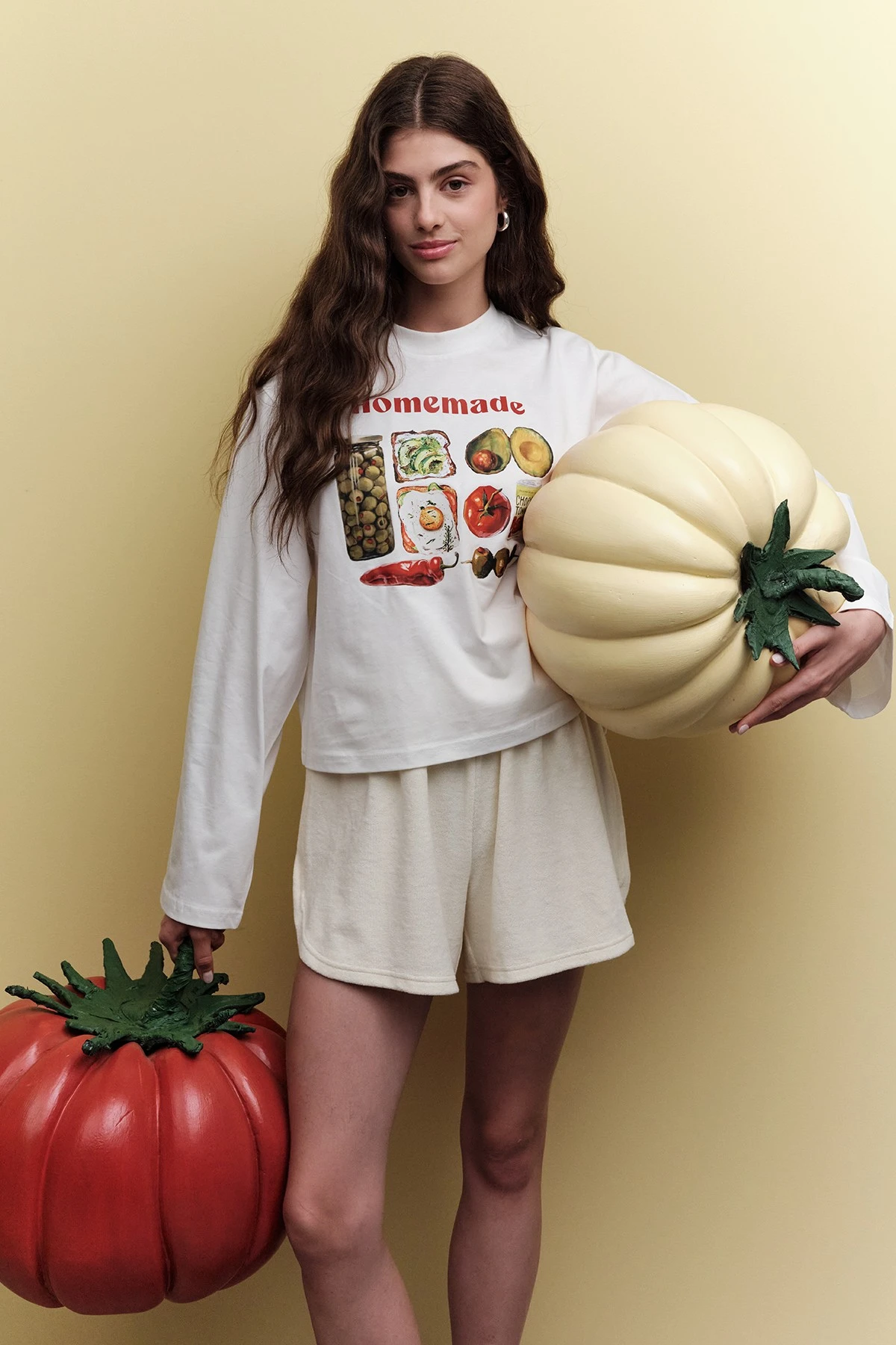 BASKILI CROP UZUN KOL T-SHIRT HOMEMADE