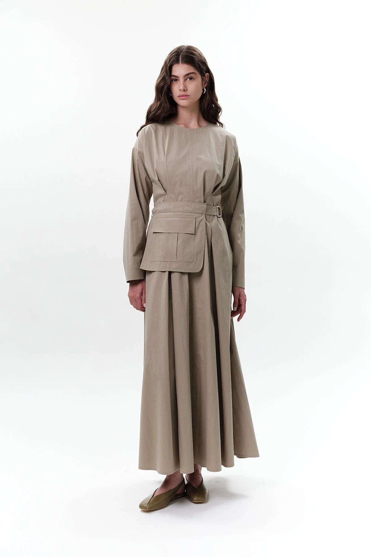 CEPLİ KEMER DETAYLI ELBİSE YEŞİL