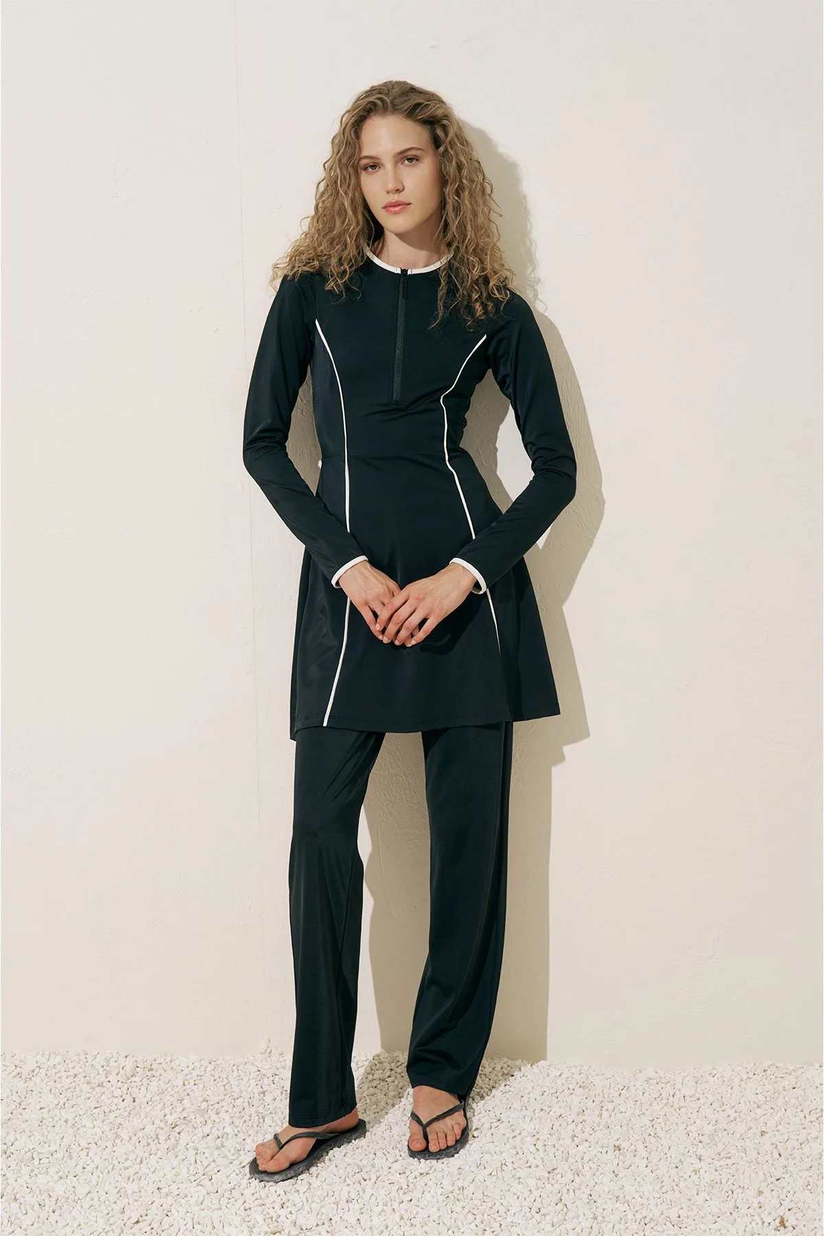 ŞERİT DETAYLI ELBİSE MAYO SİYAH