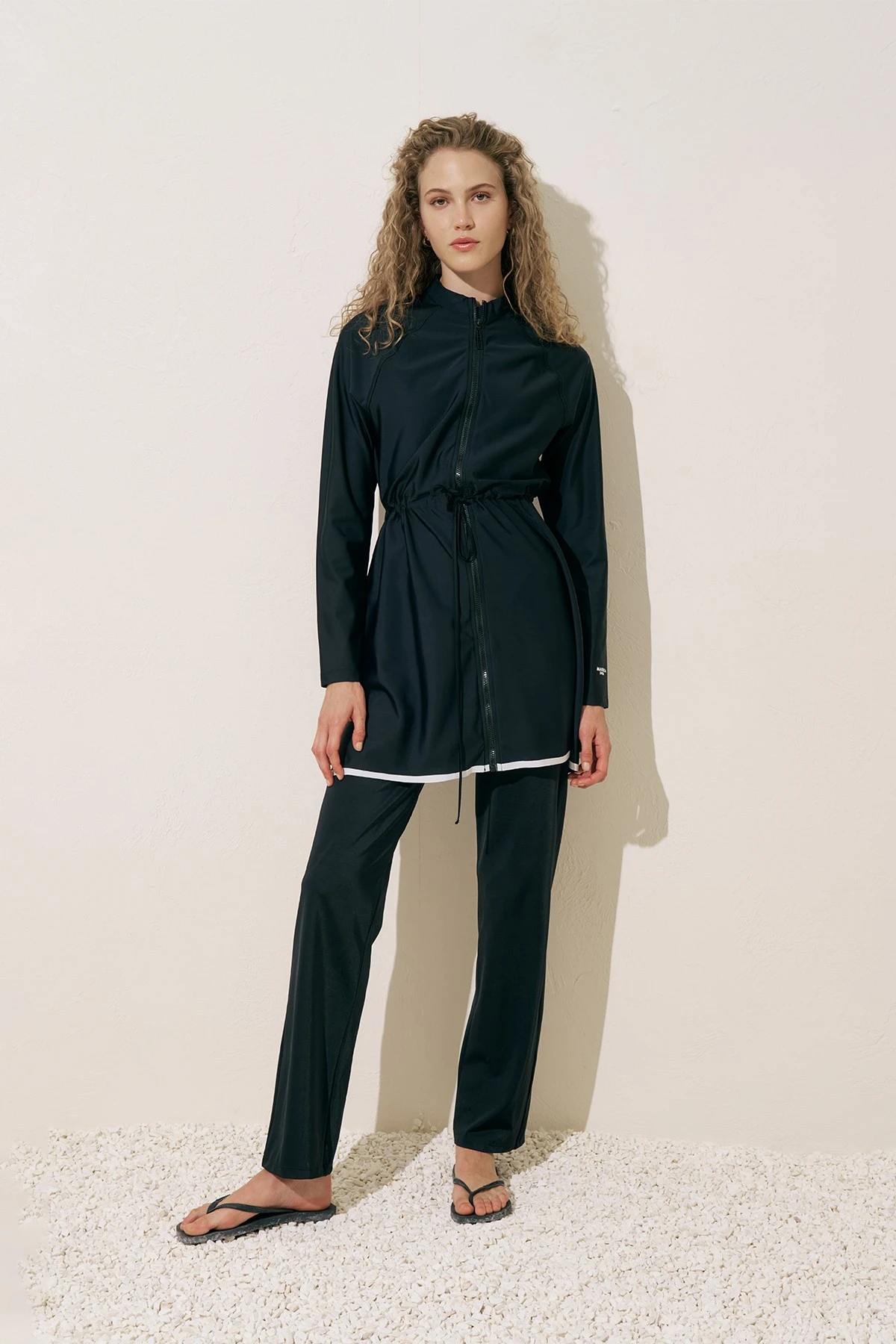 FERMUARLI TESETTÜR ELBİSE MAYO SİYAH