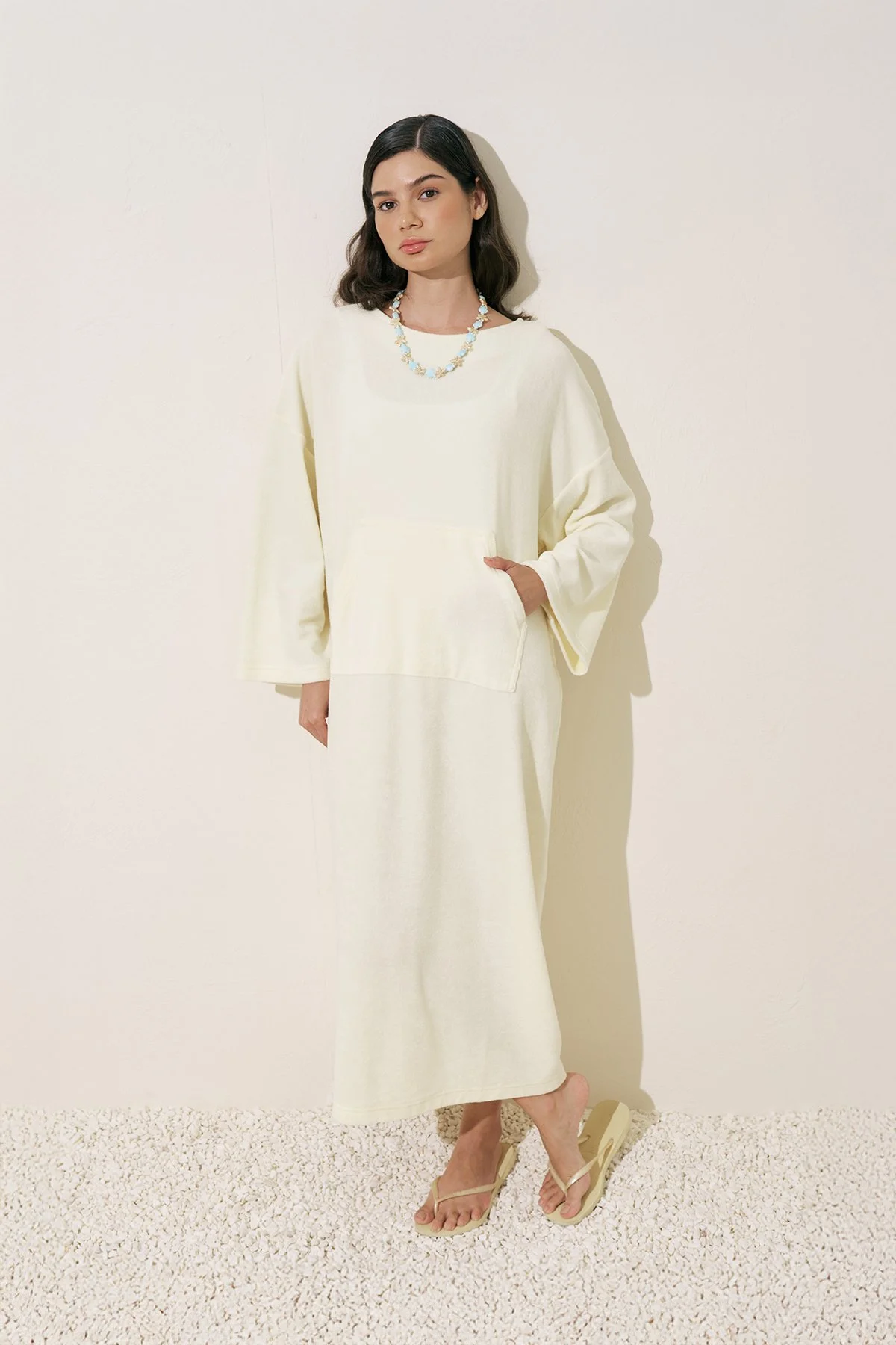 HAVLU KUMAŞ RAHAT ELBİSE VANİLYA