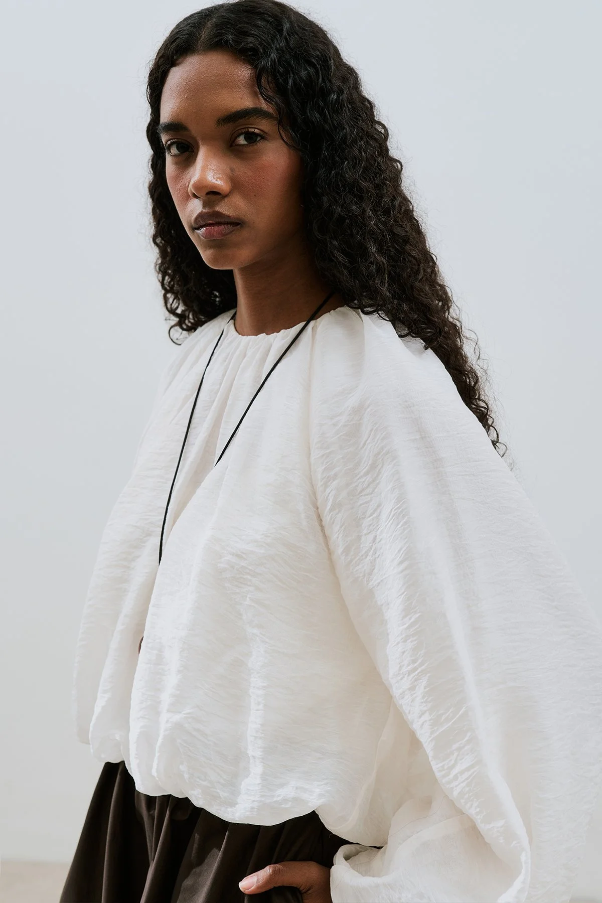 BALON FORM KISA BLUZ EKRU