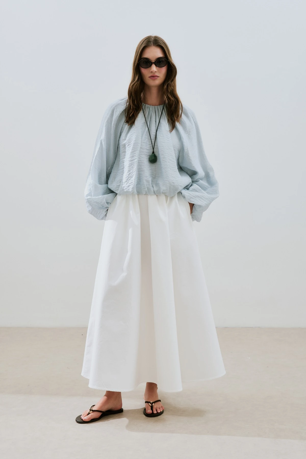 BALON FORM KISA BLUZ MAVİ