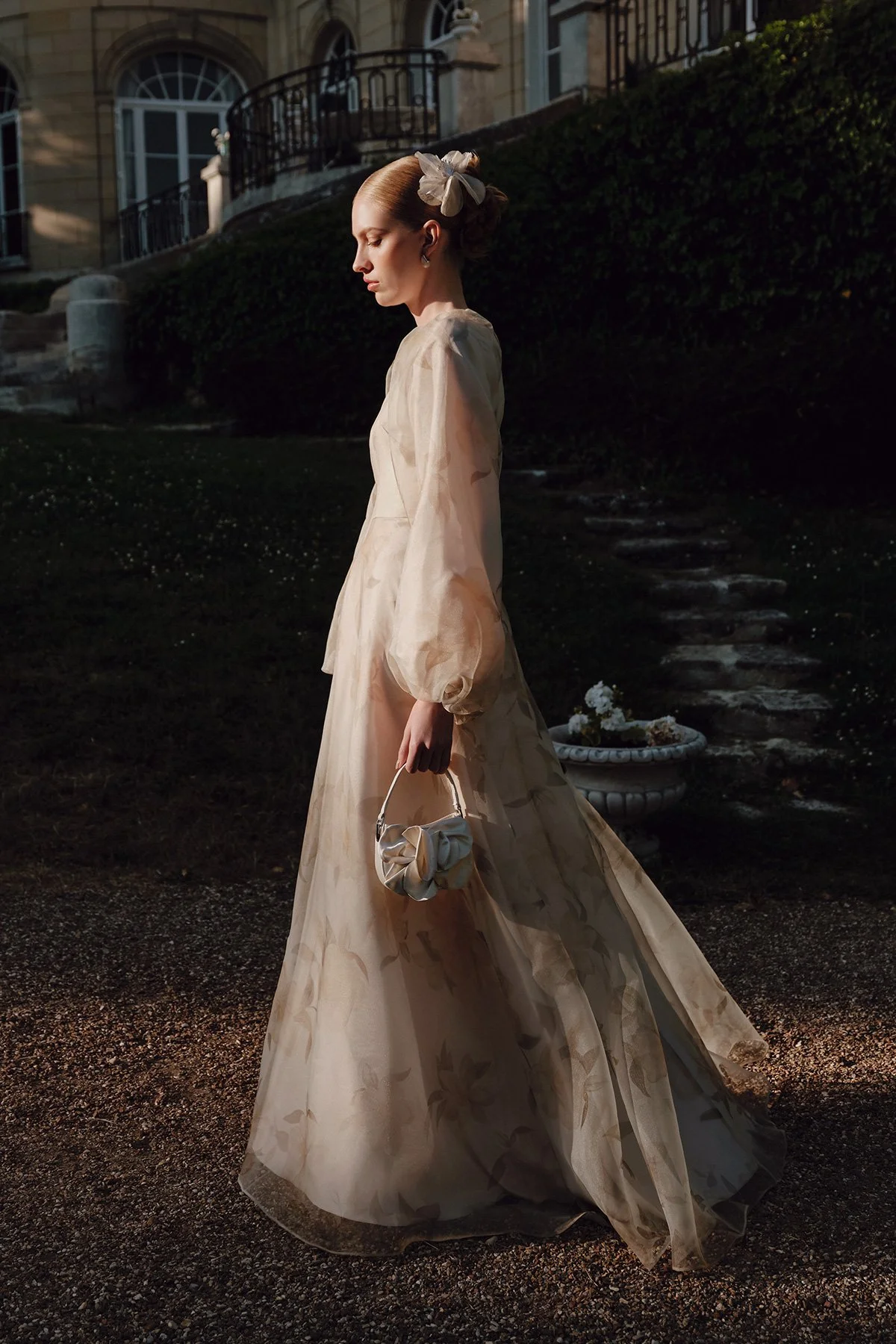 ULLA DESENLİ ORGANZE ABİYE ELBİSE VANİLYA