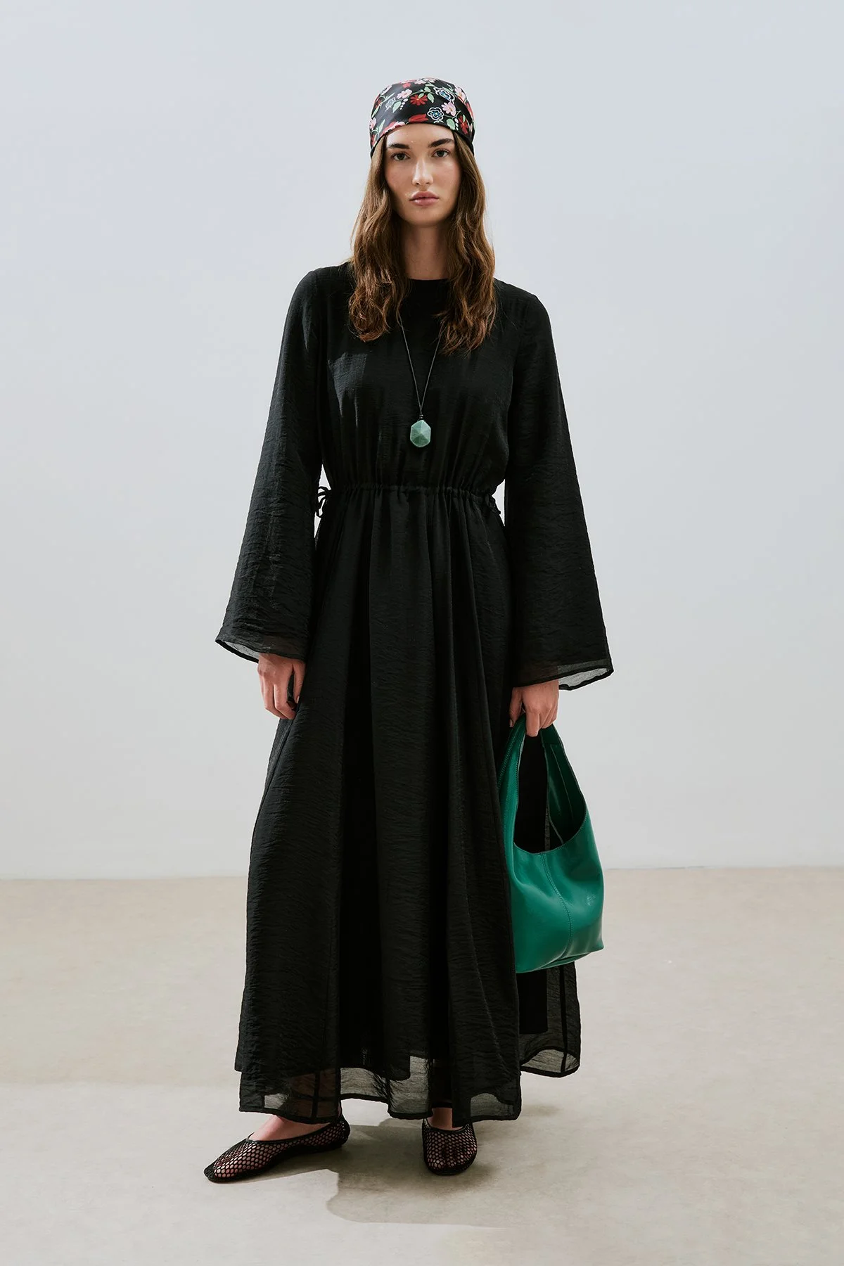 ADJUSTABLE WAIST LONG DRESS BLACK