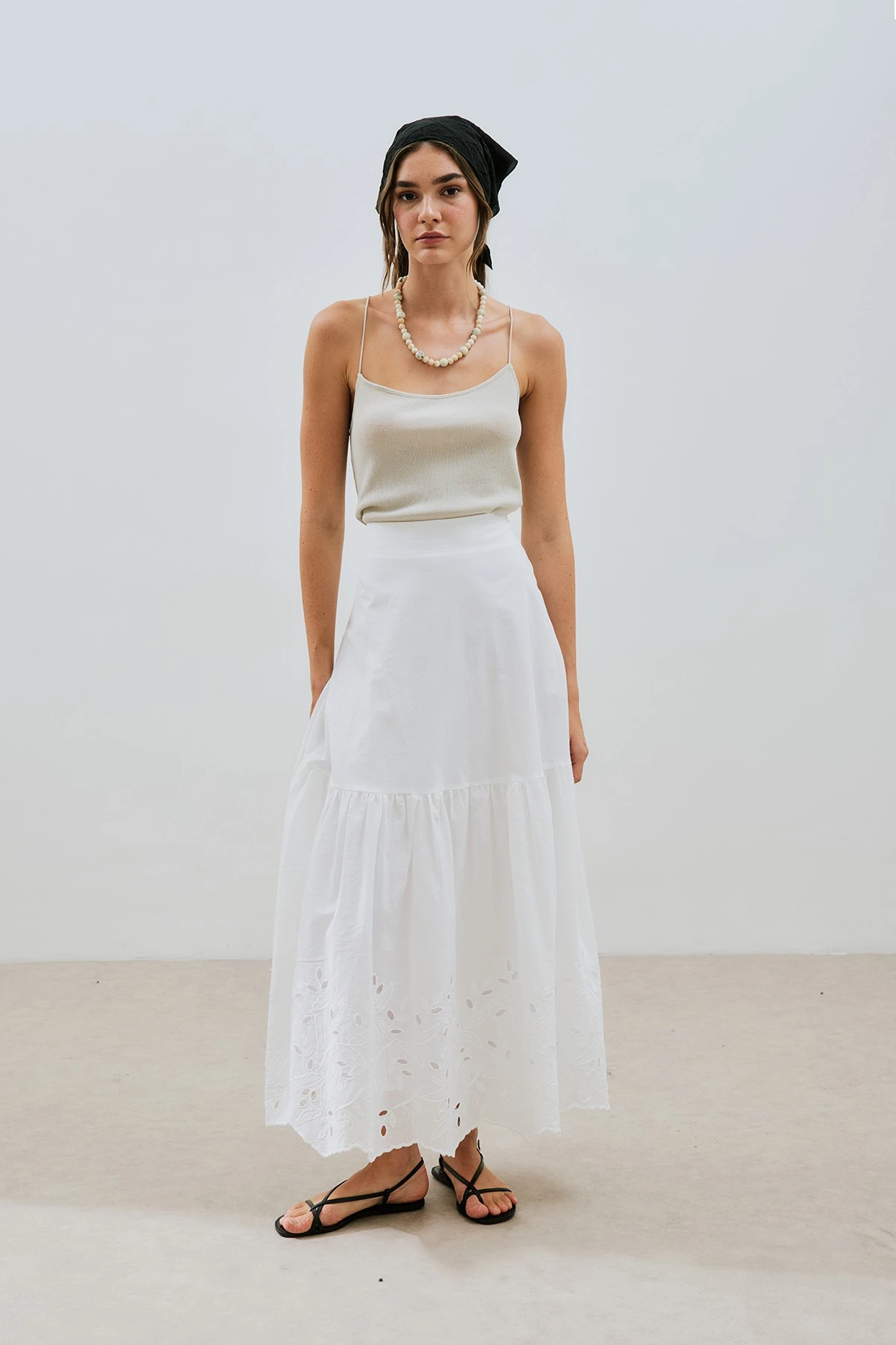 EMBROIDERED LONG SKIRT ECRU