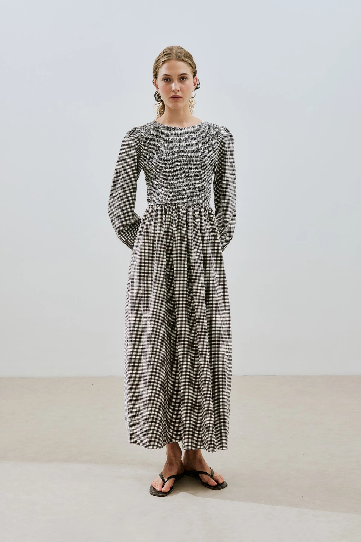 PÖTİKARE GİPELİ ELBİSE KAHVERENGİ