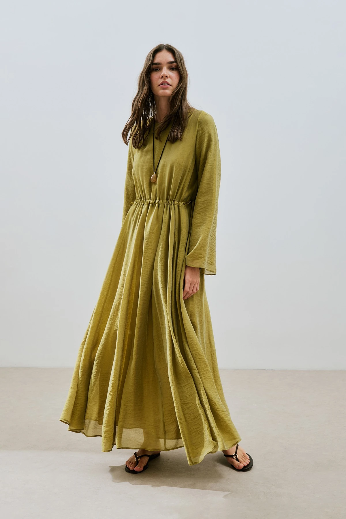 ADJUSTABLE WAIST LONG DRESS YELLOW