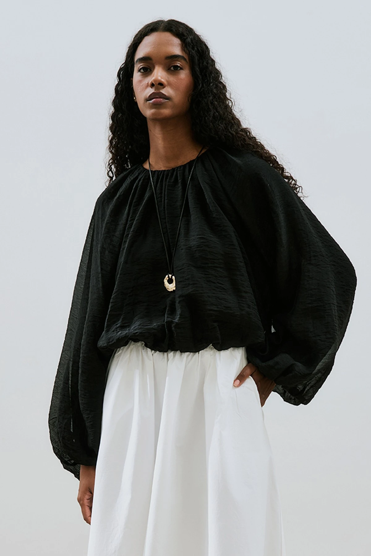 BALLOON SHORT BLOUSE BLACK