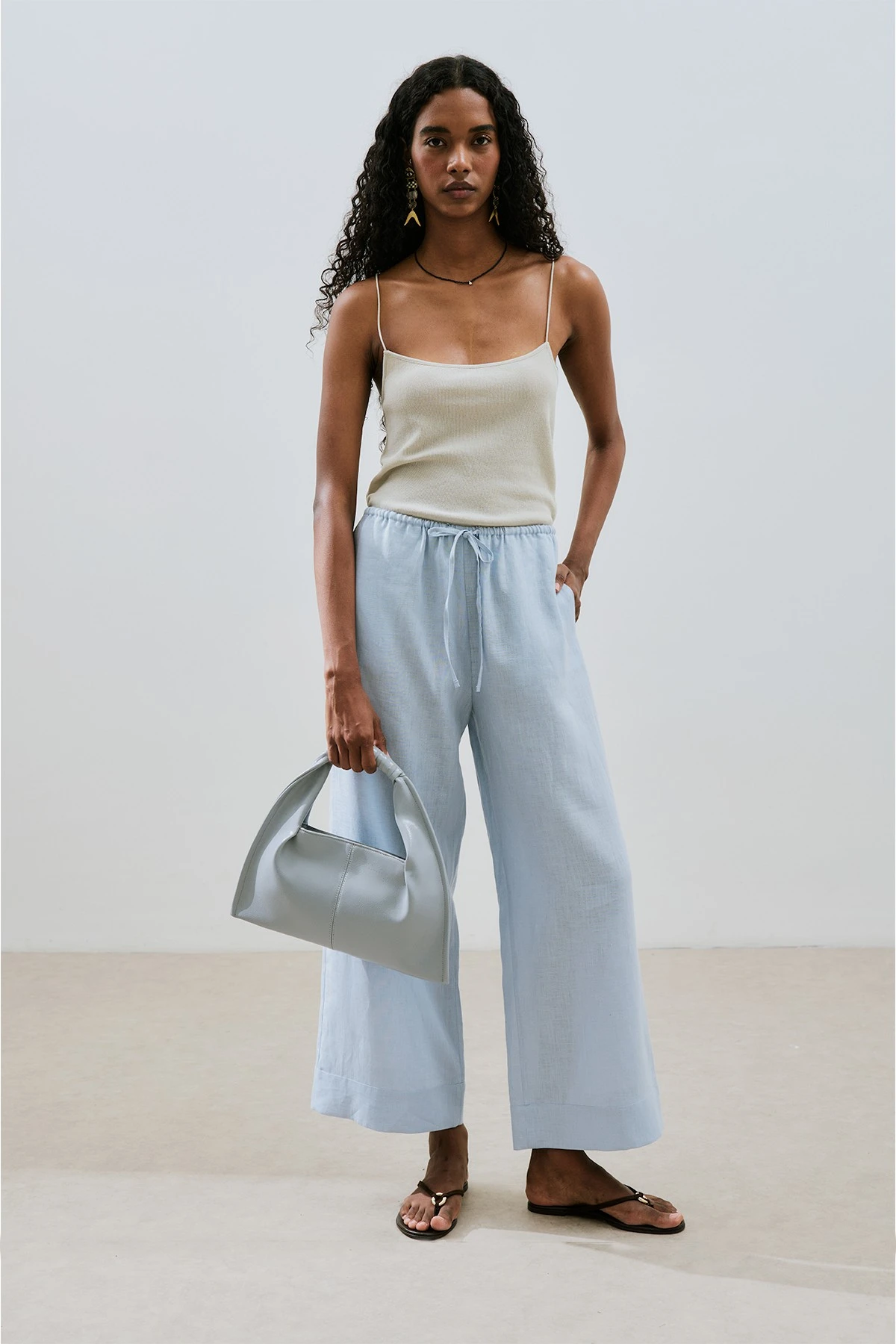 KETEN BAĞLAMALI PANTOLON MAVİ