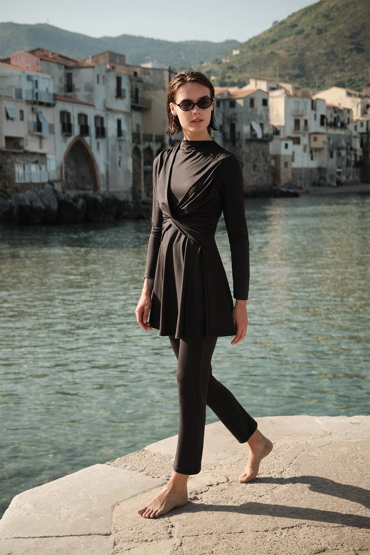 DÜĞÜM DETAYLI TESETTÜR MAYO KAHVERENGİ