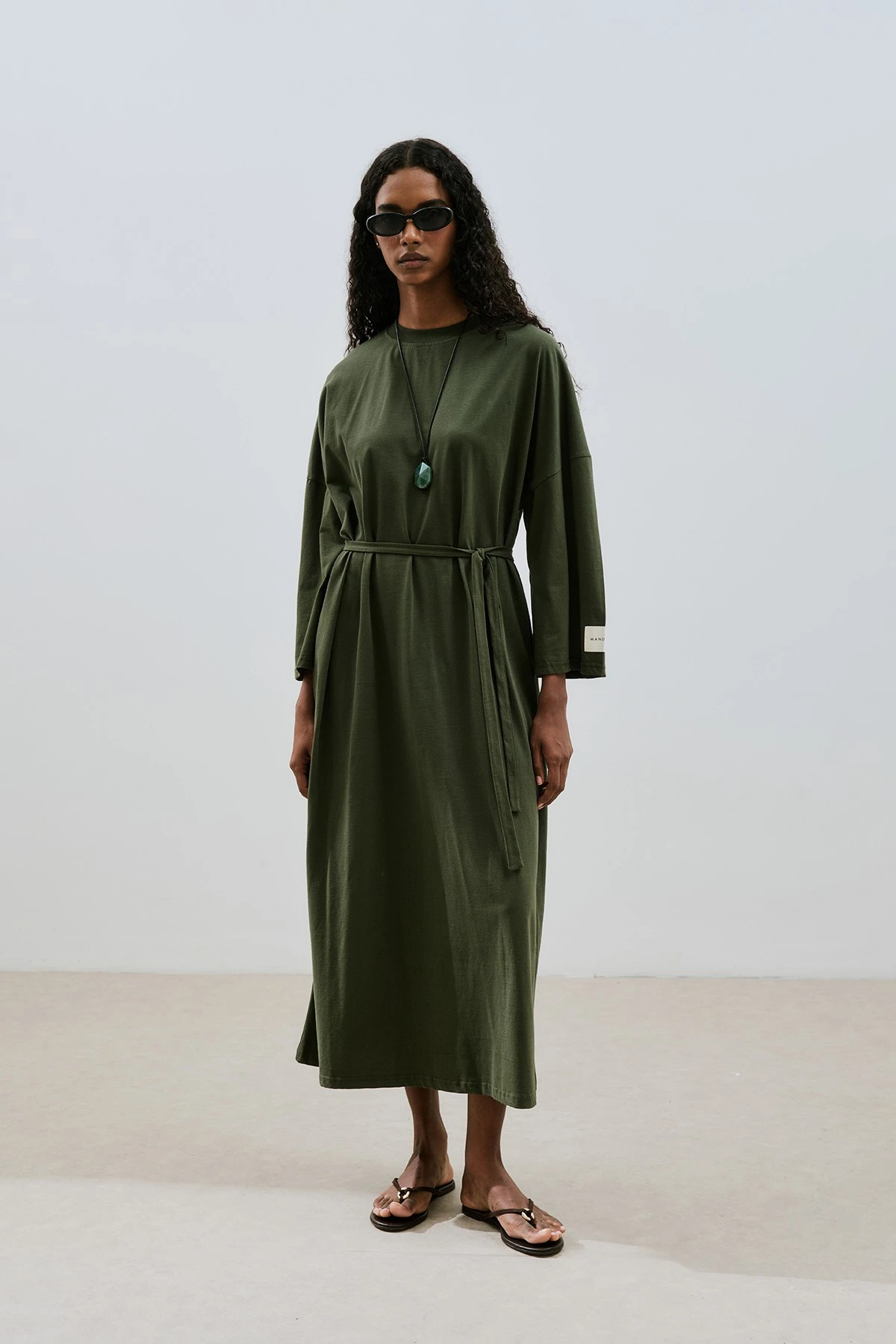 OVERSIZE LONG RELAXED DRESS DARK GREEN OVERSIZE LONG RELAXED DRESS DARK GREEN
