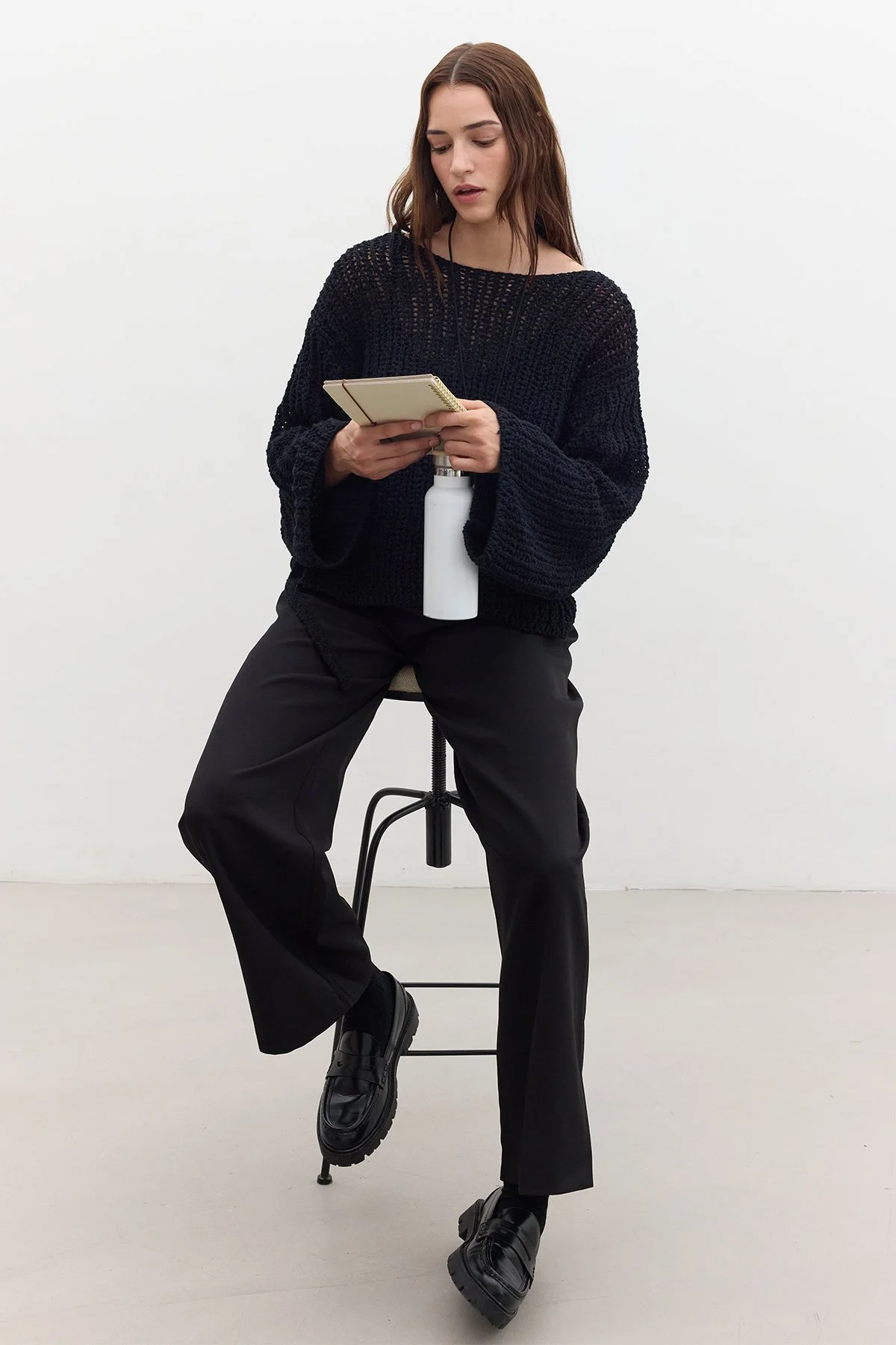 NET KNIT KNIT SWEATER BLACK NET KNIT KNIT SWEATER BLACK