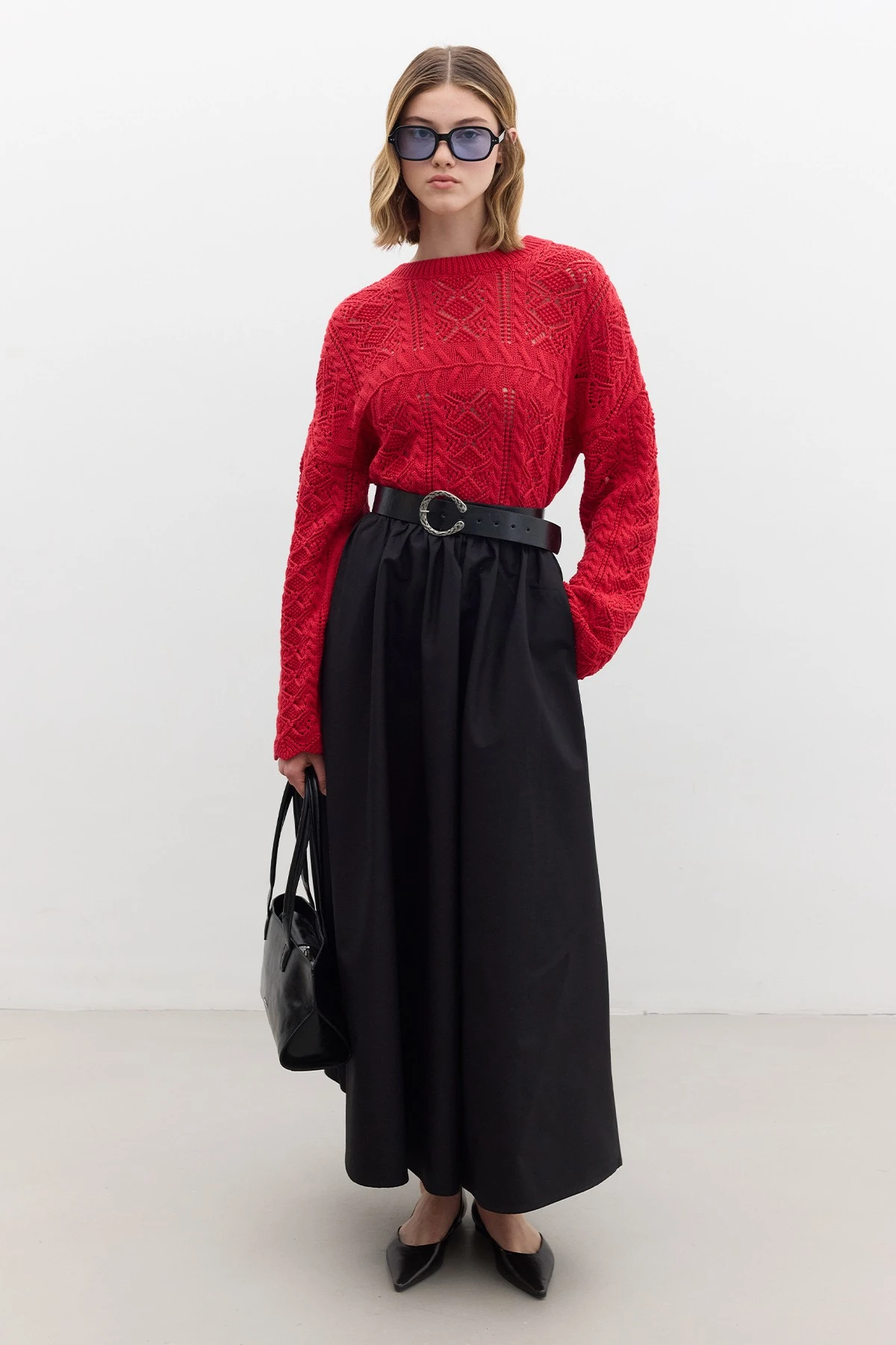 OPEN KNITWEAR SWEATER RED OPEN KNITWEAR SWEATER RED
