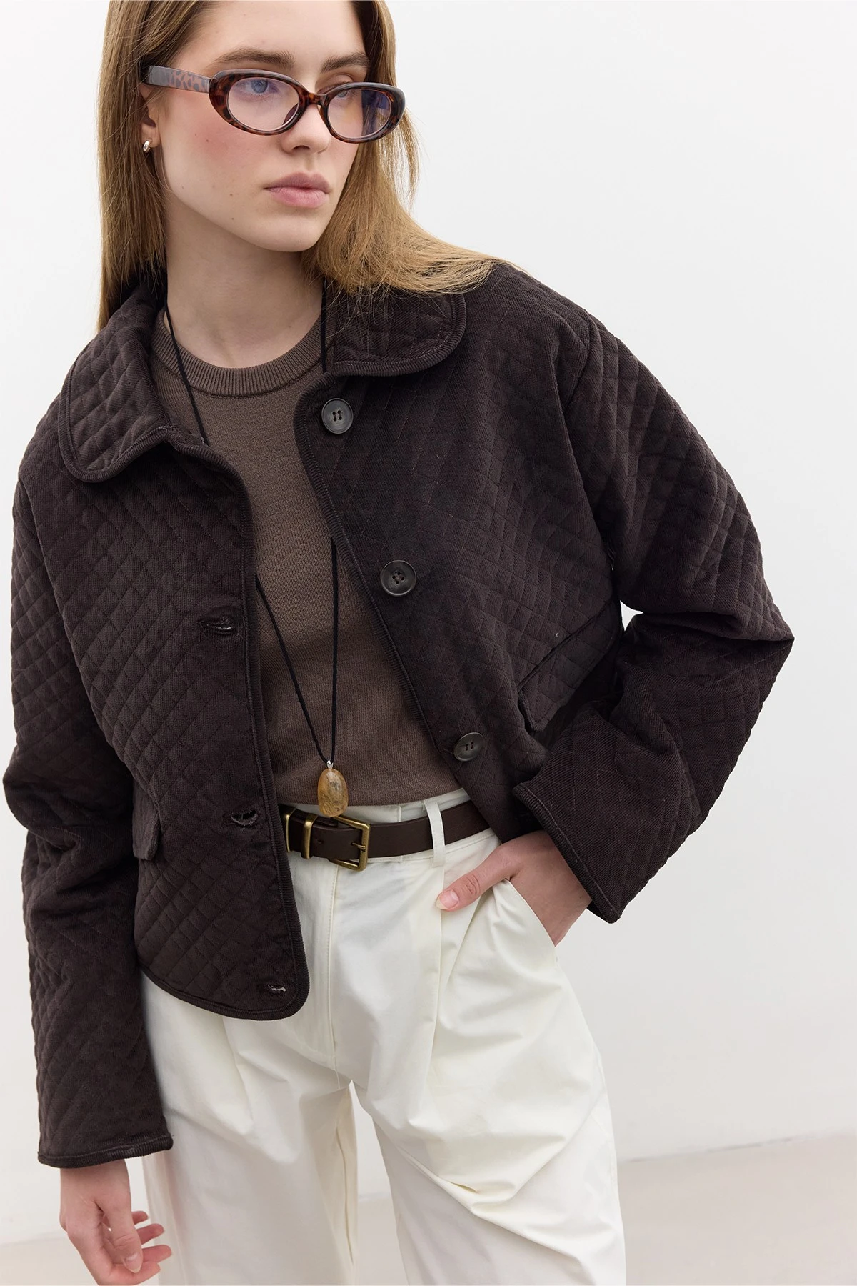 KAPİTONE KADİFE CEKET KAHVERENGİ